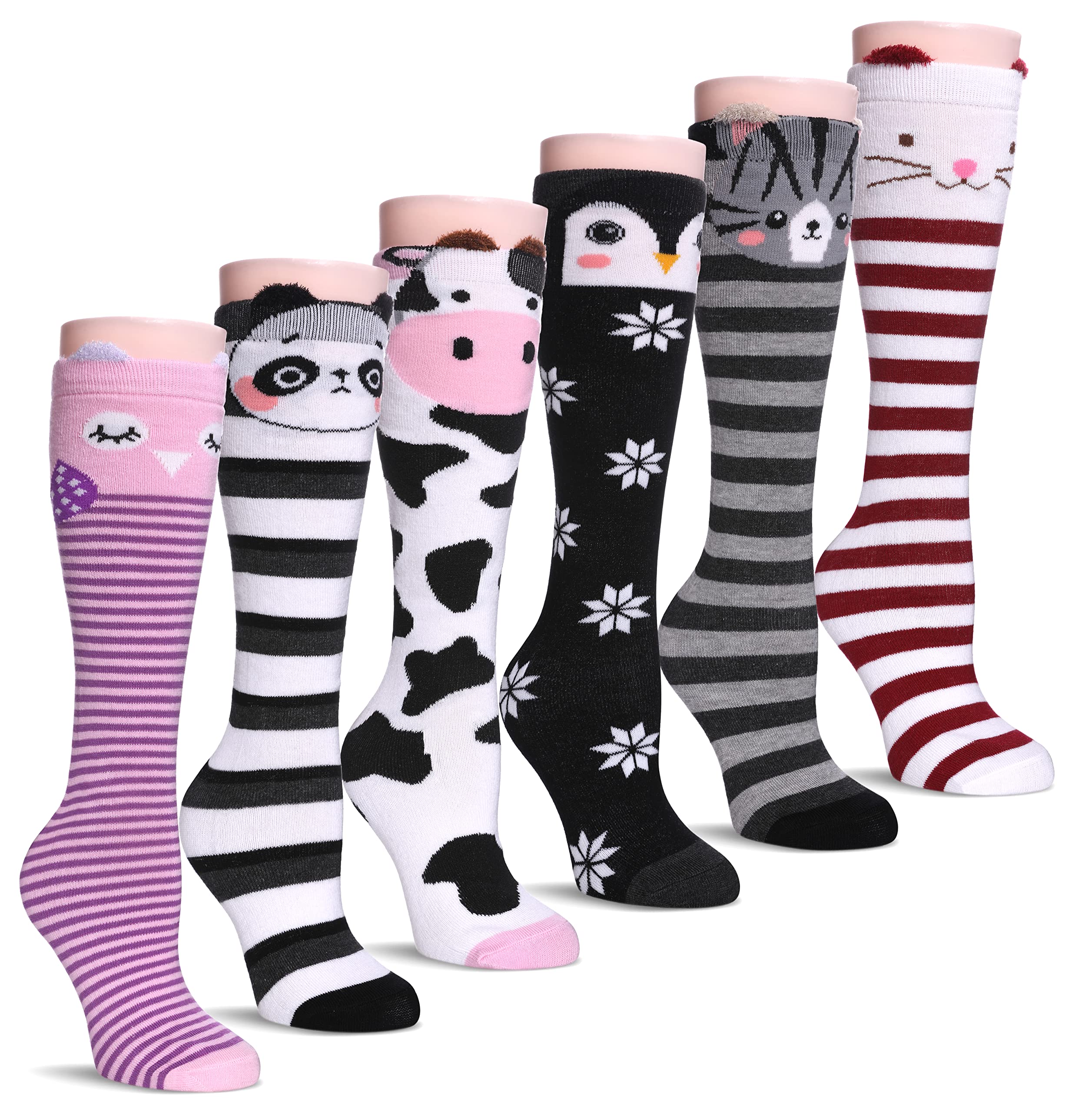 TRUEHAN Girls Knee High Socks - Cute Animal Print Funny Cotton Long Socks for School, Cosplay, and Winter Fashion