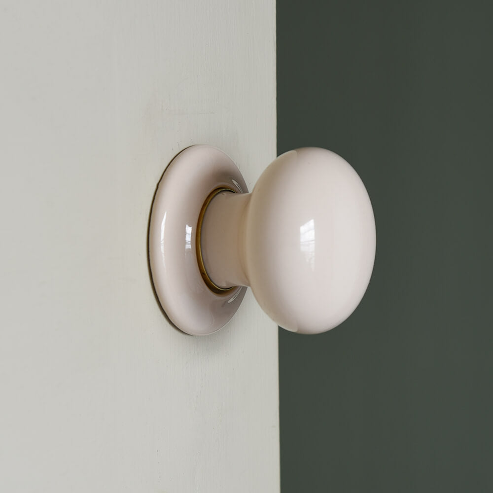 Vintage Ceramic Door Knobs with Brass Collar - Antique Cream Cabinet & Drawer Pulls for Home Decor, Bedroom, Bathroom, and Office Furniture Hardware