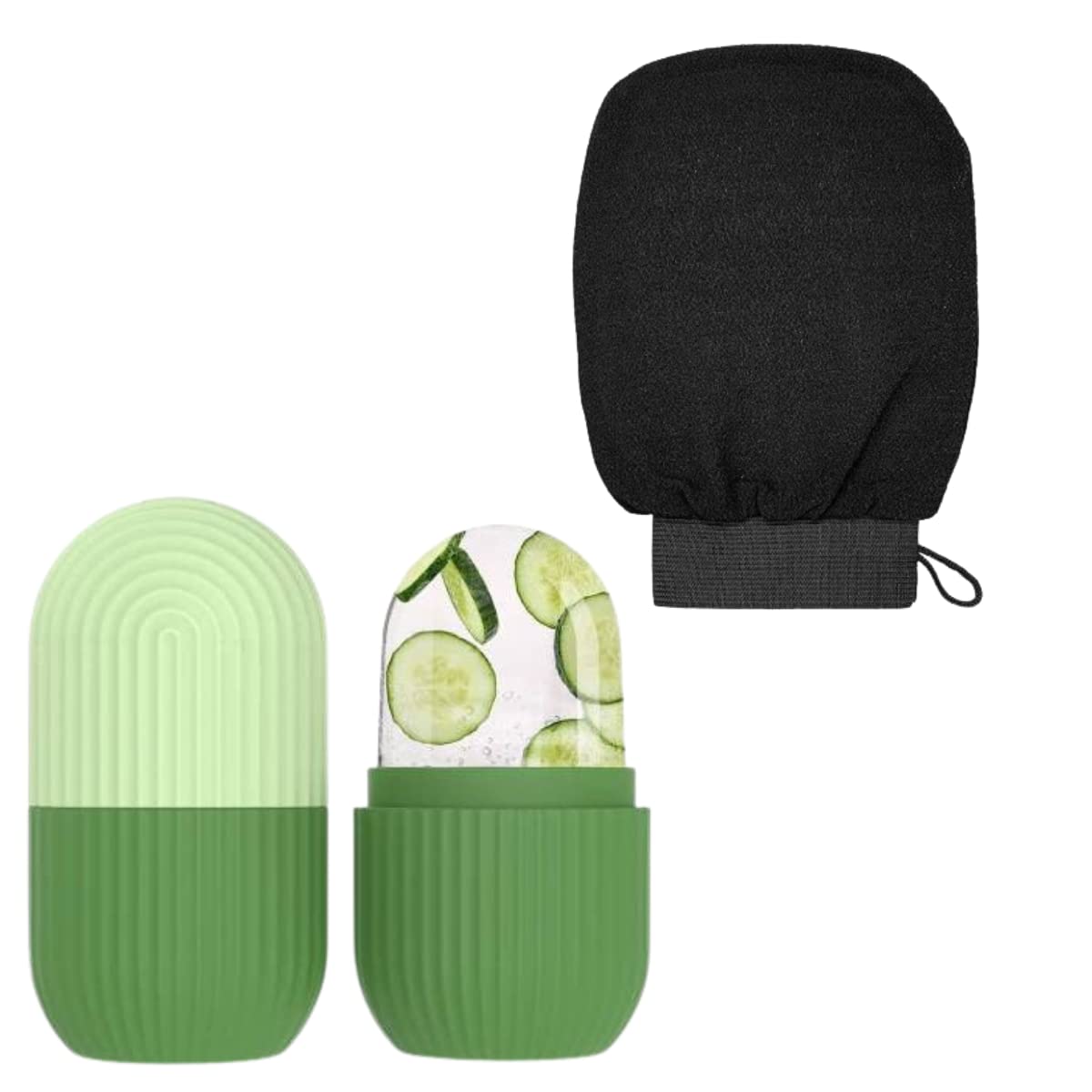 AEXONIZ Exfoliating Gloves for Body & Face - Natural Fiber Bath Gloves with Ice Roller for Tan Removal, Skin Cleansing & Exfoliation | Gentle, Sustainable & Unisex | Perfect for Spa, Shower & Skincare Routine