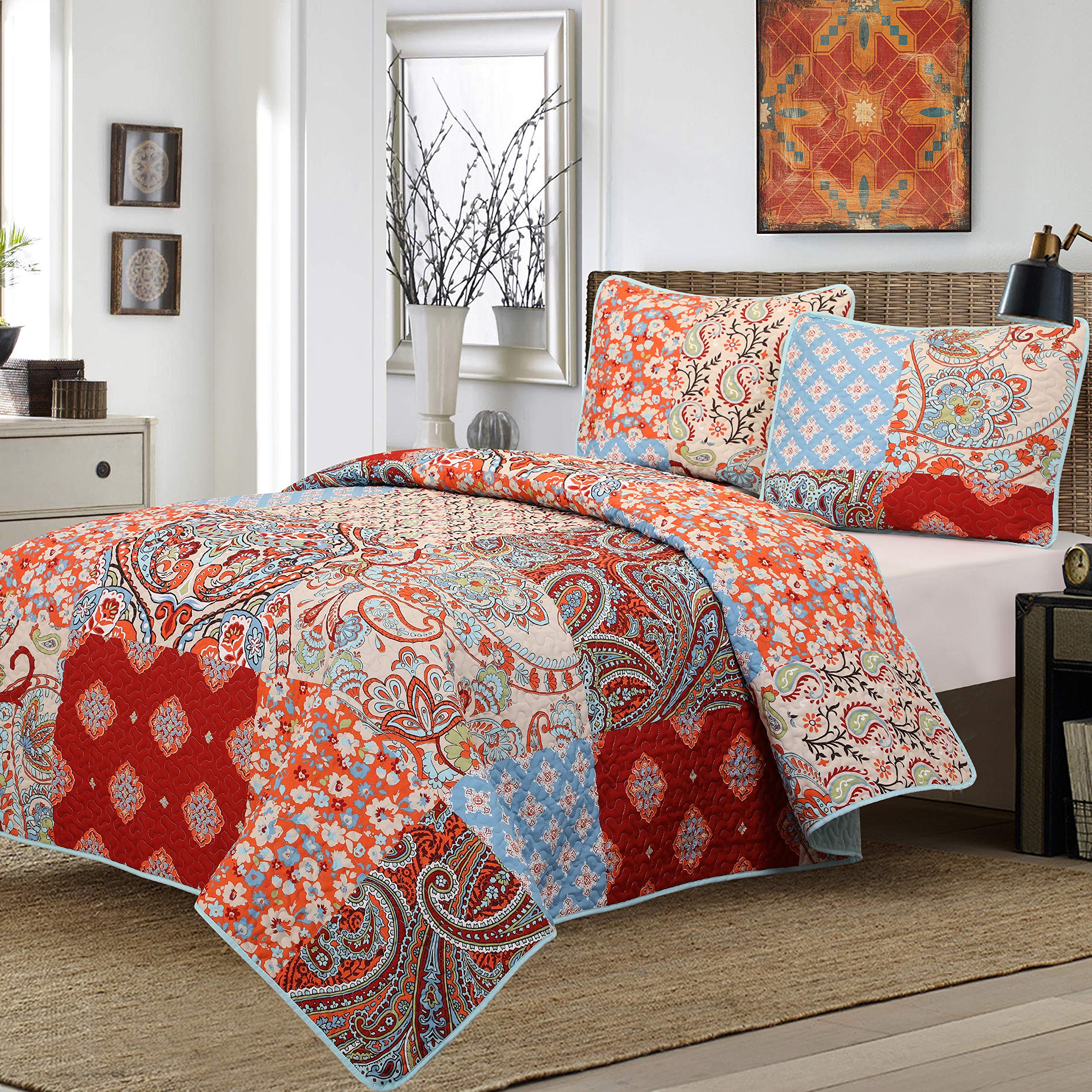 Stratford Park Mix Scheme Paisley 3-Piece Quilt Bedding Set - Multi-Color Queen Size All Season Printed Comforter Cover - Soft Luxury Bedroom Decor for Master Bedroom, Guest Room & Dorm
