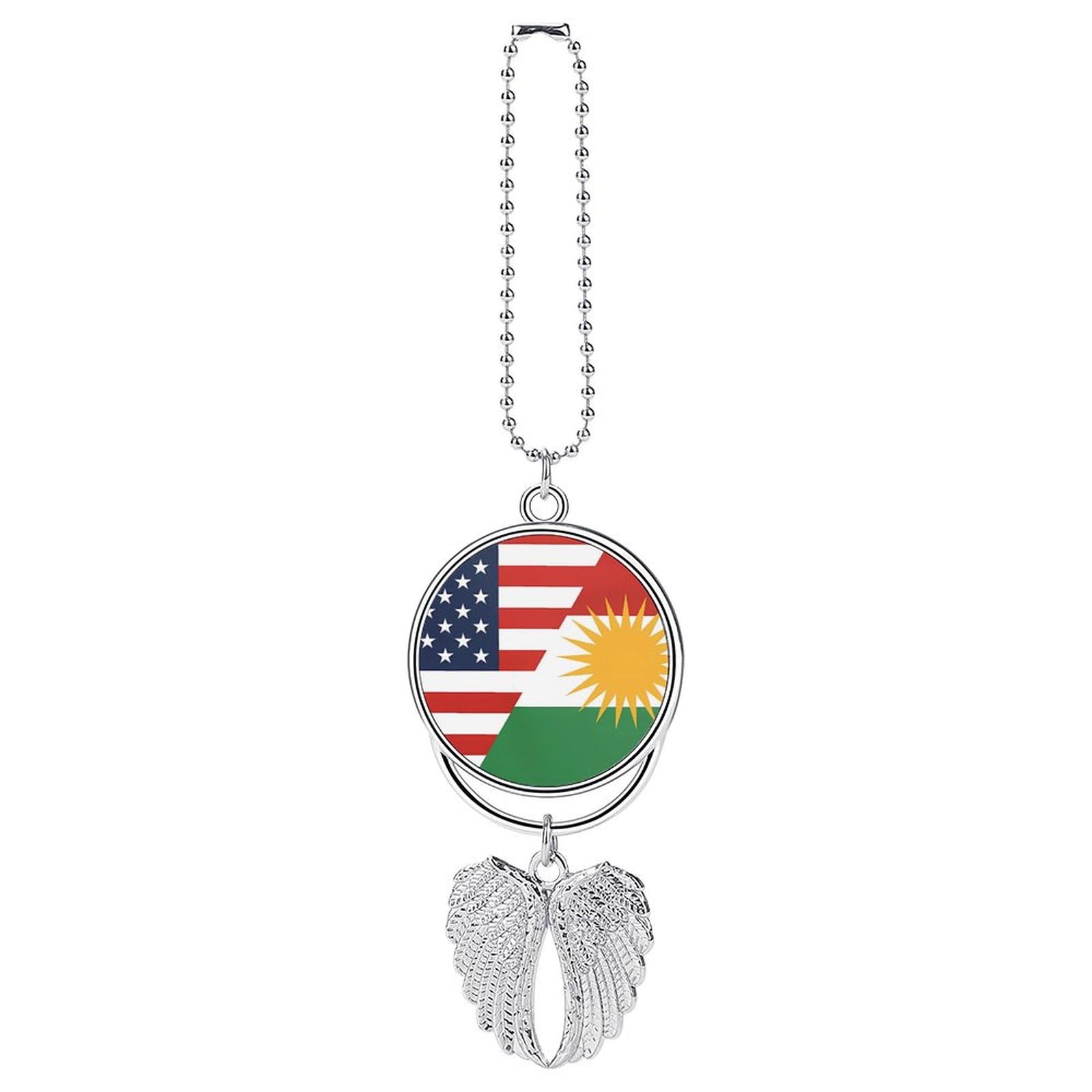 USA Kurdistan Flag Car Hanging Ornament - Cute Rear View Mirror Pendant for Auto Interior Decoration - Perfect for Patriotic Car Accessories & Road Trip Decor