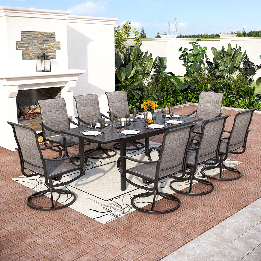PHI VILLA 9-Piece or 7-Piece Adjustable Height Outdoor Patio Dining Set with Textilene Swivel Chairs - Perfect for Backyard, Garden, Poolside & Alfresco Dining