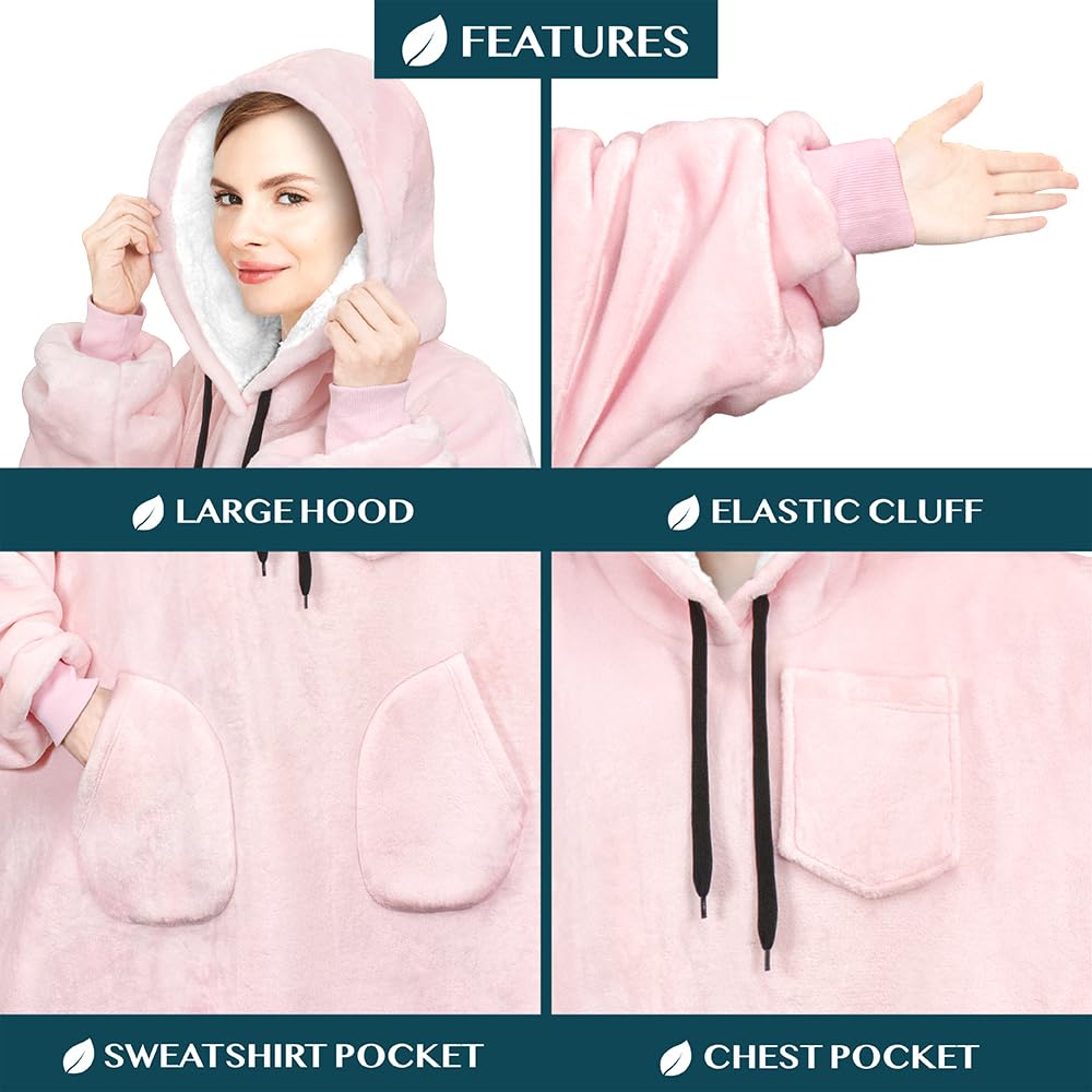 PAVILIA Women's Sherpa Wearable Blanket Hoodie - Oversized Fleece Hooded Sweatshirt for Men & Women | Cozy Lounge Wear for Netflix, Camping & Home Relaxation