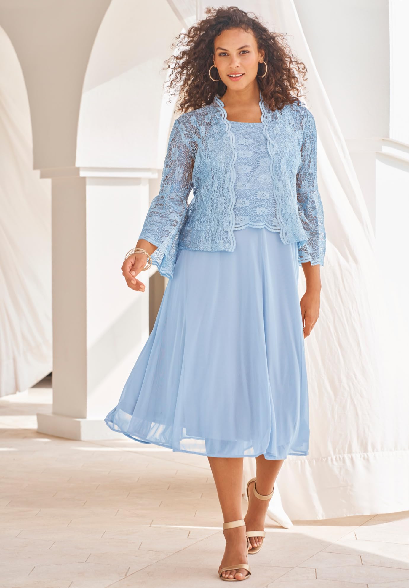 Roaman's Women's Plus Size Glitter & Lace Jacket Dress Set - Elegant Formal Outfit for Weddings, Parties & Special Occasions