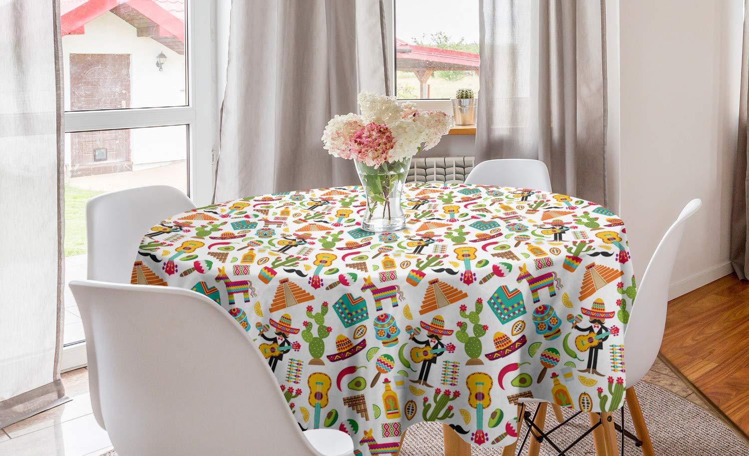 Ambesonne Mexican Round Tablecloth 60