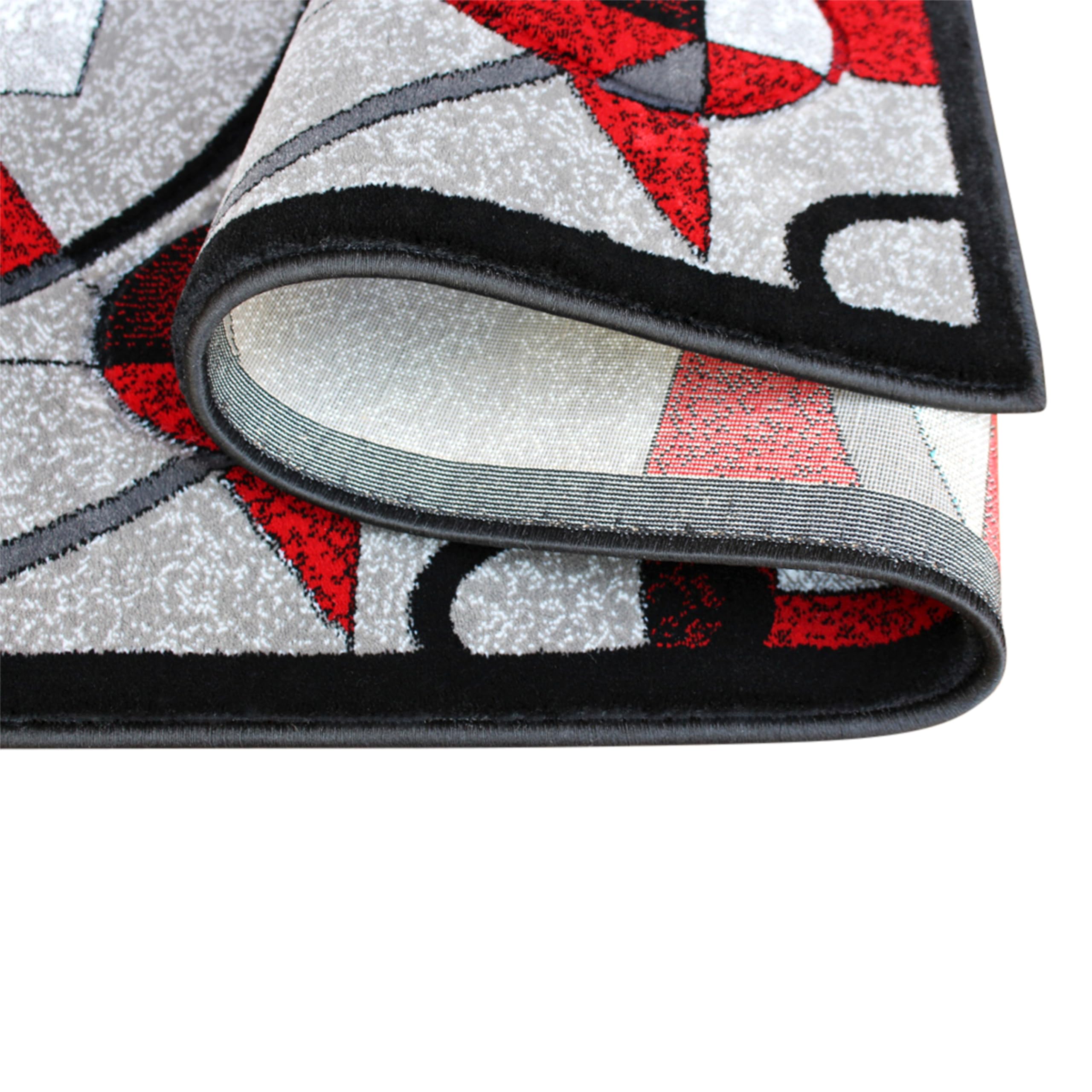 EMMA + OLIVER Olefin Accent Rug - Red Abstract Geometric Design - 2x7 Feet Soft Plush Area Rug - Stain & Moisture Resistant - Easy Clean Jute Backing - Perfect for Living Room, Bedroom or Office Decor