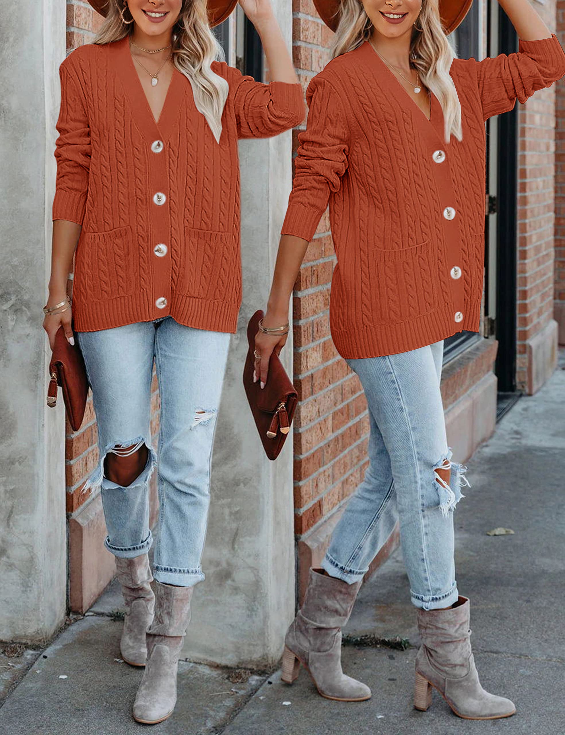 MEROKEETY Women's 2025 Long Sleeve Cable Knit Button Cardigan Sweater - Soft Open Front Coat with Pockets for Fall & Winter | Perfect for Office, Casual Outfits and Date Nights