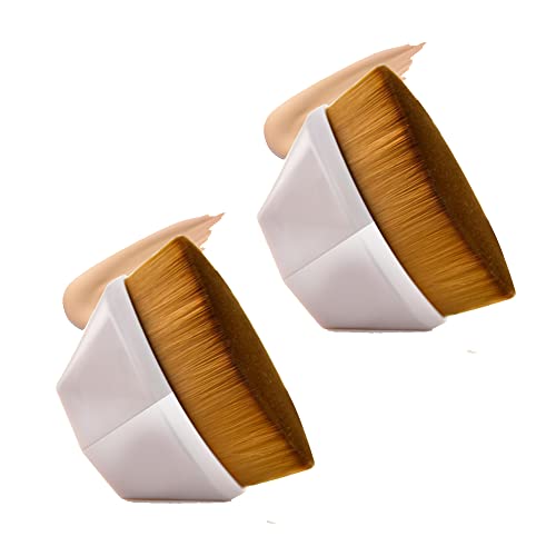 Flat Kabuki Makeup Brush Set (2pcs-Pink) for Foundation & Base - Perfect for Travel & Daily Use