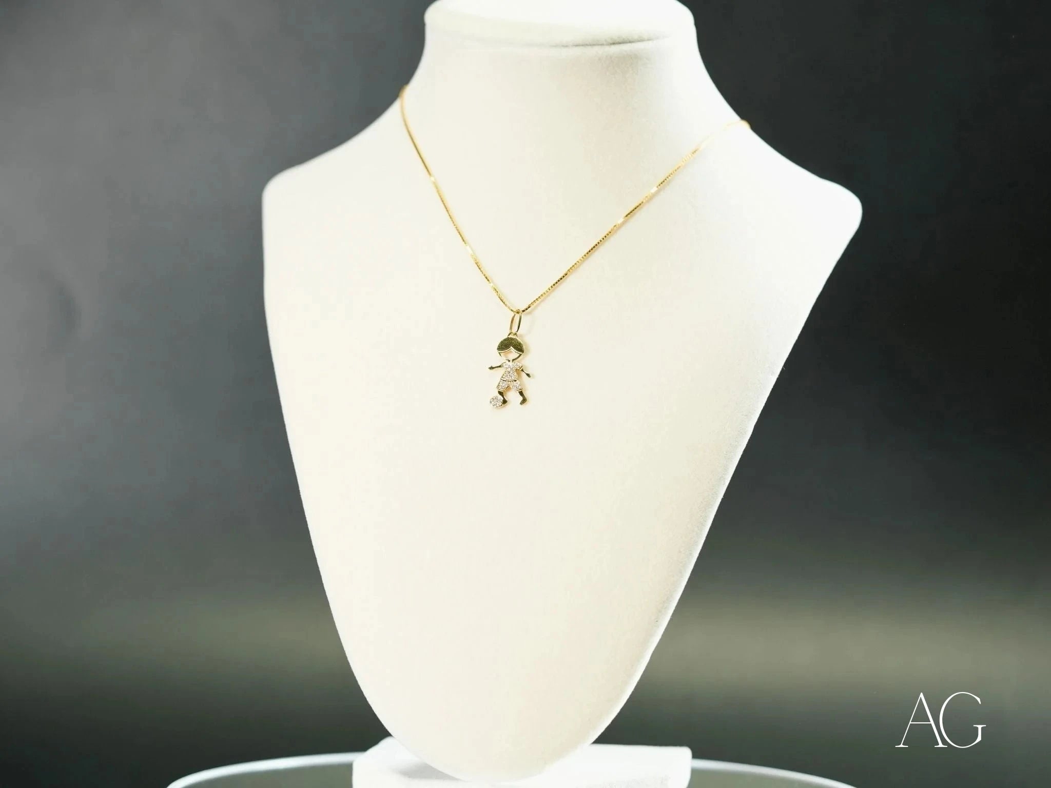 18K Gold CZ Boy with Ball Pendant Necklace - Elegant Jewelry Gift for Women & Men - Perfect for Birthdays, Anniversaries & Special Occasions