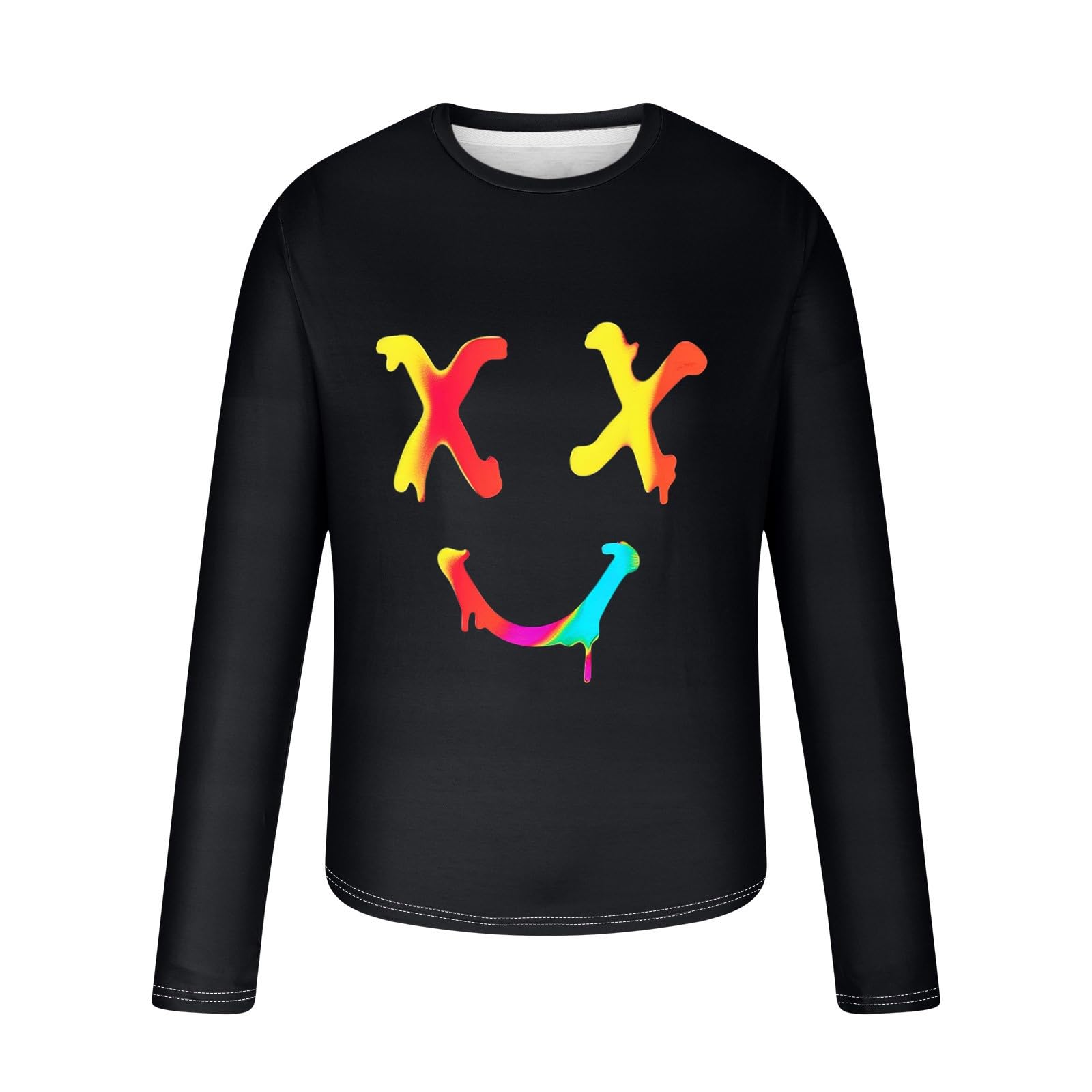 Funny Smiley Face Graphic T-Shirt for Men - Long Sleeve Novelty Tee - Streetwear Casual Top for Everyday Wear, Parties & Gifts