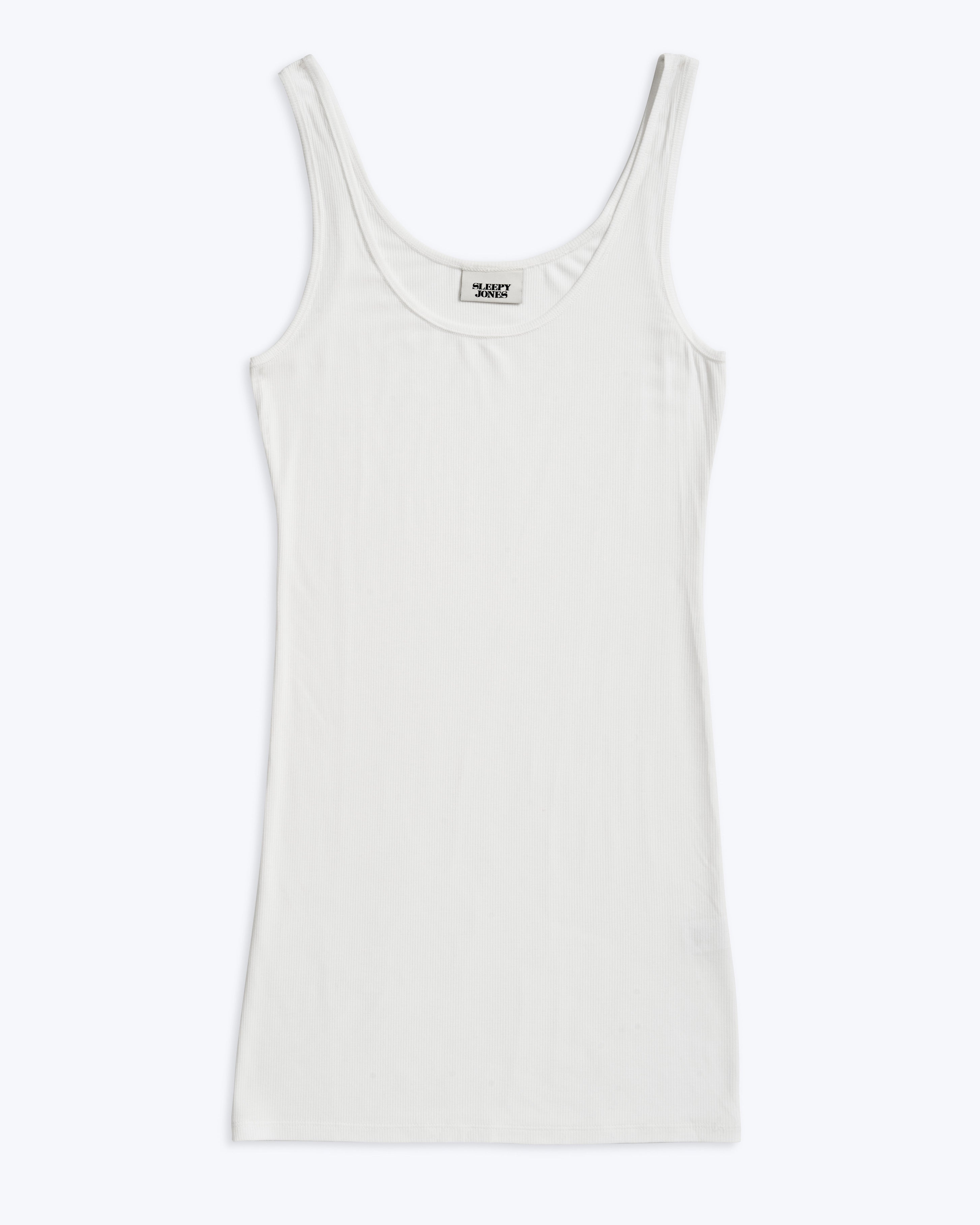 Women's Ribbed Tank Dress - Soft Stretch White Sleeveless Summer Dress for Casual Wear, Beach, and Vacation