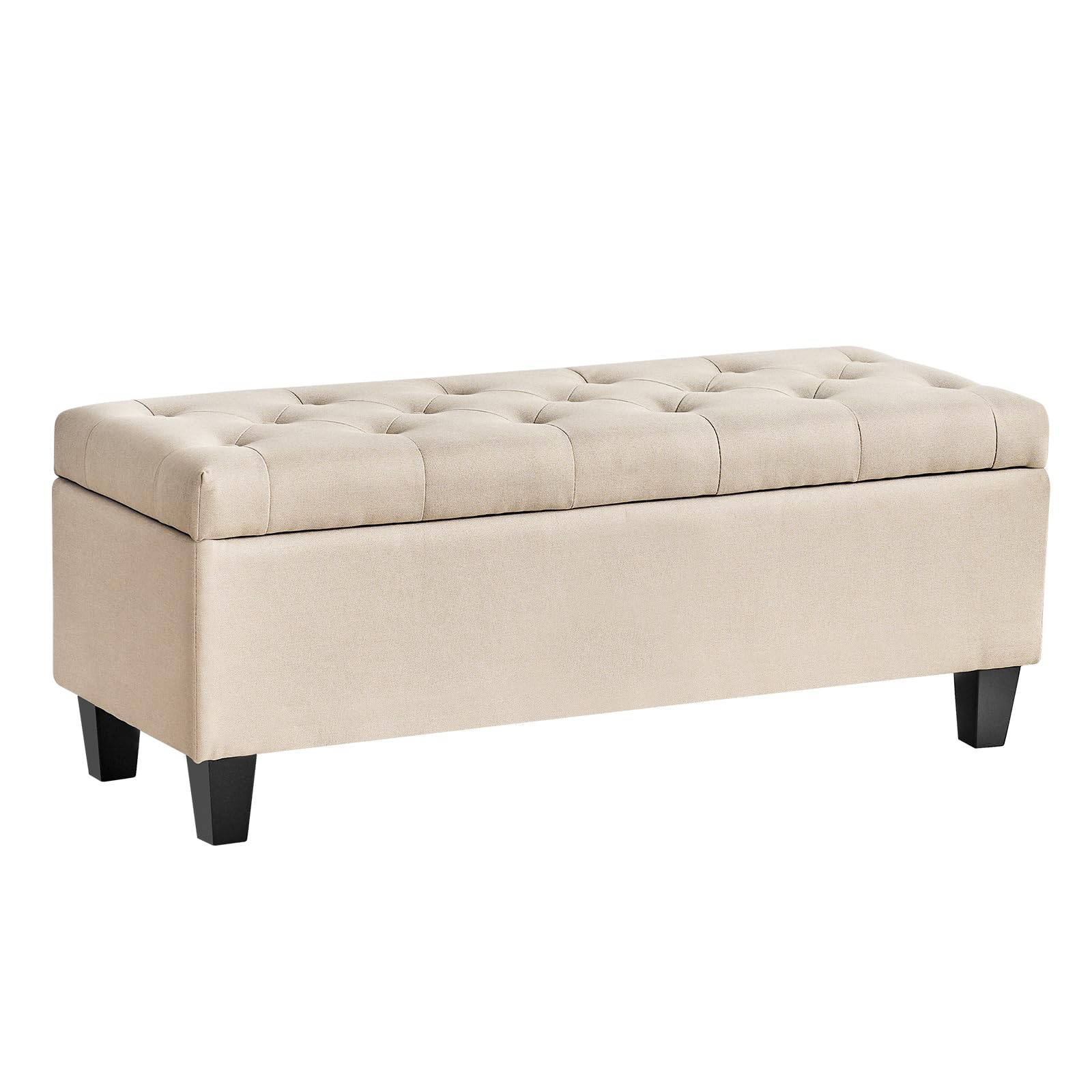 Redlife Storage Ottoman Bench with Solid Wood Legs & Safety Hinge - 330 LBS Capacity, Button Tufted Fabric Upholstered Chest - Multi-Functional Footrest, Seat & Hidden Storage for Bedroom, Living Room, Entryway (Beige) | Perfect for Small Space Organization & Extra Seating