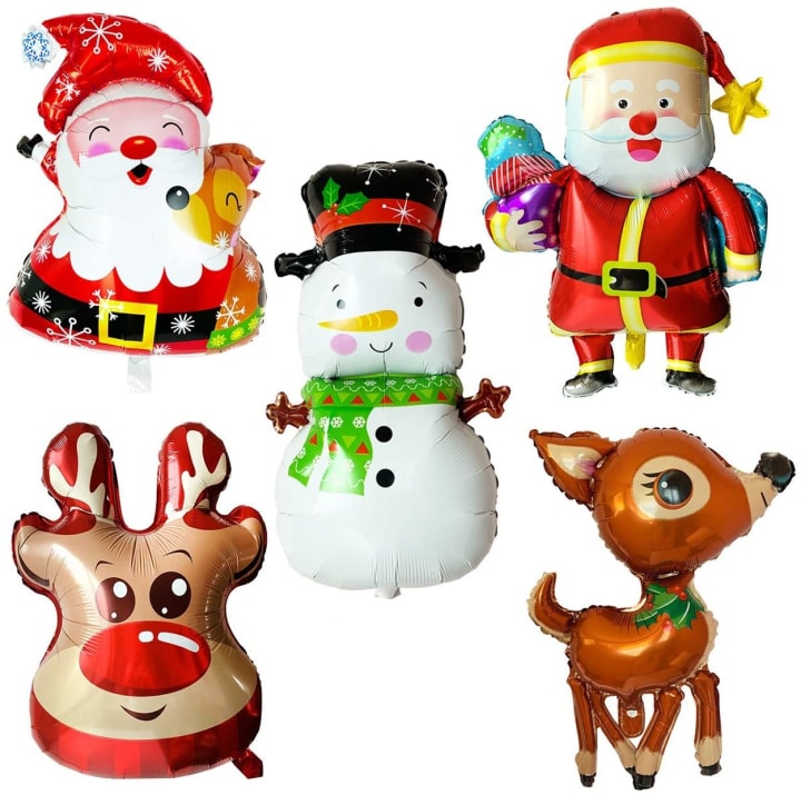 Christmas Mylar Balloon Assortment - Super Shaped Holiday Party Decorations for Xmas Tree, Home, Office & Festive Celebrations