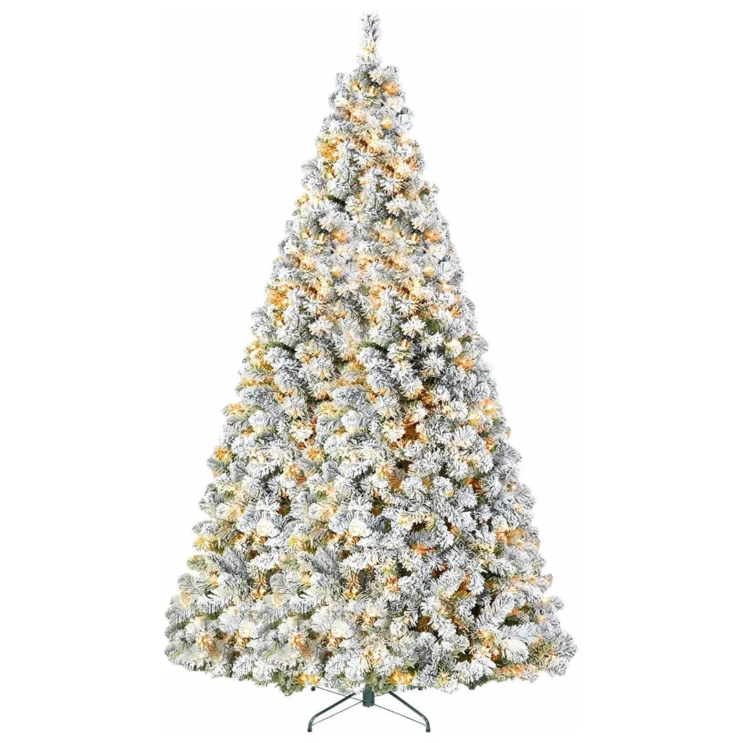 4.5'/6' Pre-Lit Artificial Snow Flocked Christmas Tree with Warm White LED Lights - PVC Branch Tips, Easy Assembly Metal Stand & Hinged Branches for Holiday Home Decor, Office, Party & Festive Celebrations