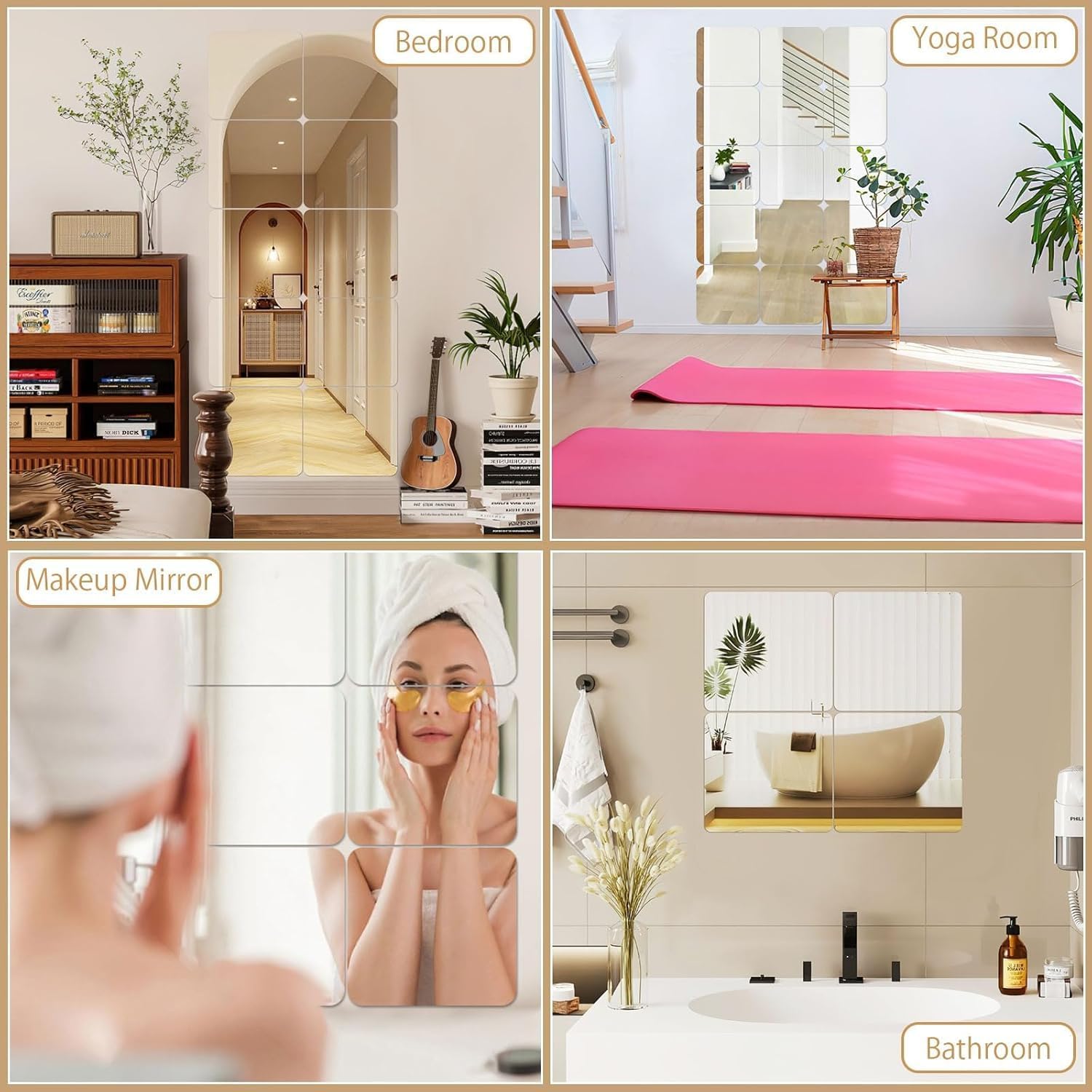 8 Pack Self-Adhesive Acrylic Mirror Tiles - 8x8 Inch Flexible Plastic Mirror Sheets, 2MM Thick Frameless Wall Stickers for Home Decor, DIY Projects, and Bathroom Vanity