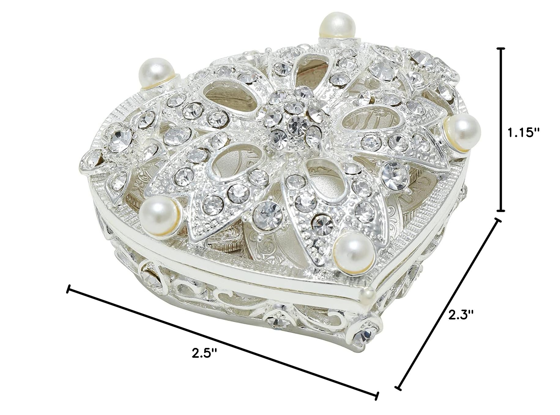 TINGKU English Silver Wedding Coins - Pearl & Crystal Heart Jewelry Box - Arras de Boda Unity Coins Set - Perfect for Wedding Ceremony Souvenirs & Anniversary Gifts