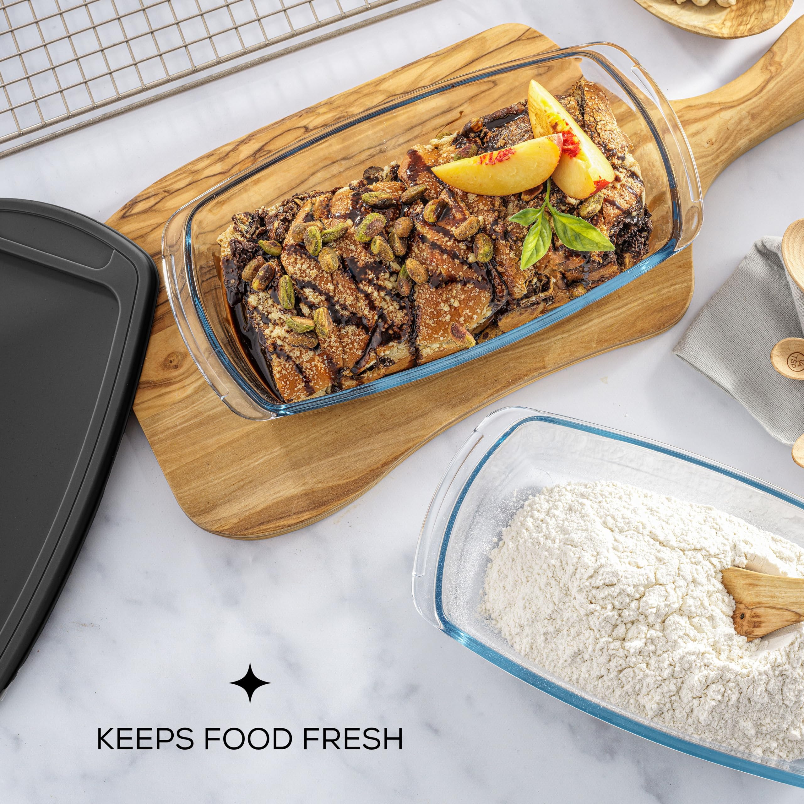 JoyJolt 3-Piece Loaf Pan Set with Lids - 1.9 Quart Large Rectangular Baking Dish for Bread, Banana Bread & Lasagna - Oven Safe & Airtight Bread Storage Container - Perfect for Home Baking, Meal Prep & Food Preservation