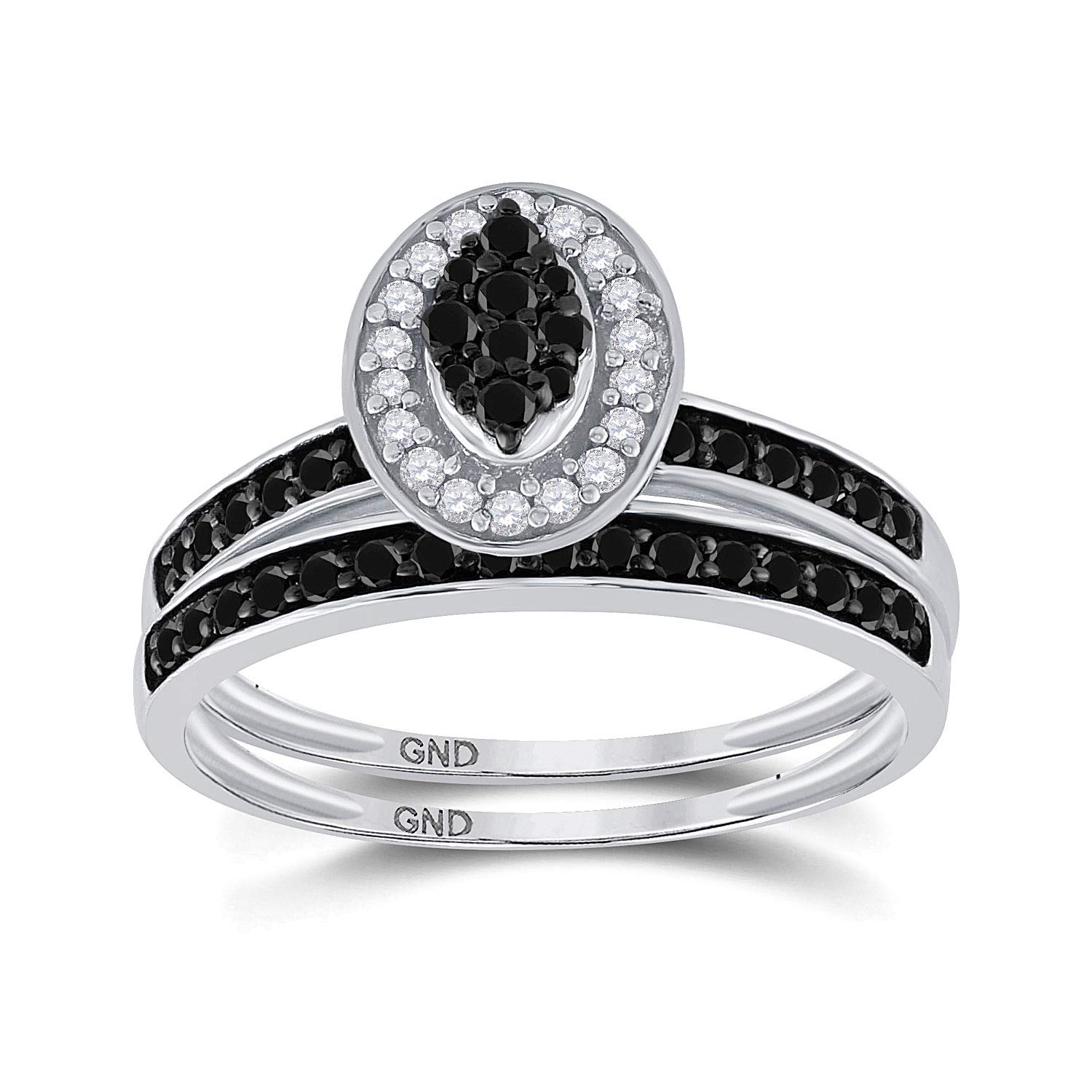 Sterling Silver Round Black Enhanced Diamond Bridal Wedding Ring Set - 1/2 Cttw, Elegant Matching Bands for Engagement, Anniversary & Special Occasions