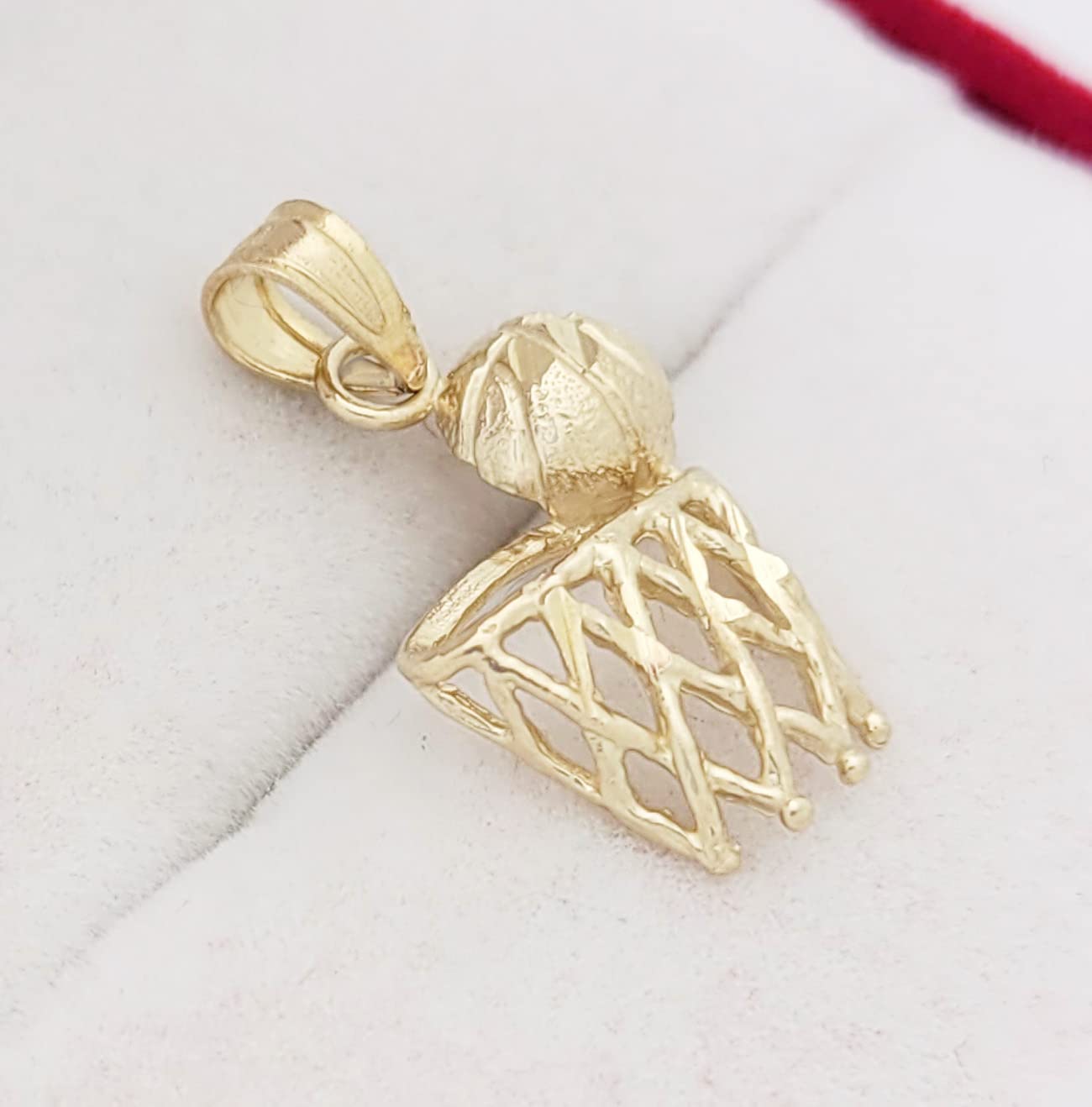 10K Yellow Gold Basketball Charm Pendant with Rim Net Design - Perfect Gift for Basketball Lovers & Sports Enthusiasts - Great for Games, Graduation, Birthdays & Everyday Wear