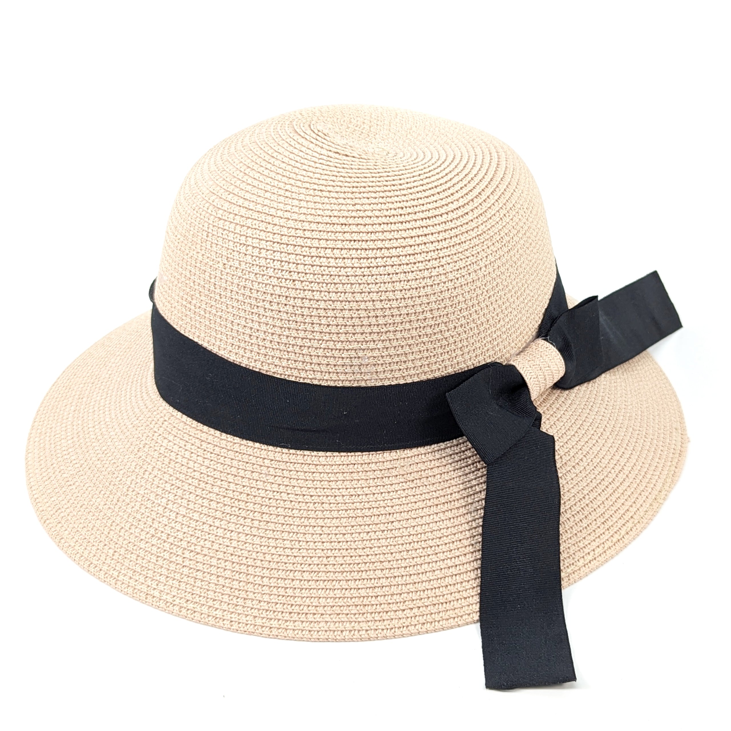 Bow Foldable Cloche Hat - Light Pink Women's Vintage Sun Hat for Outdoor, Beach & Wedding Events