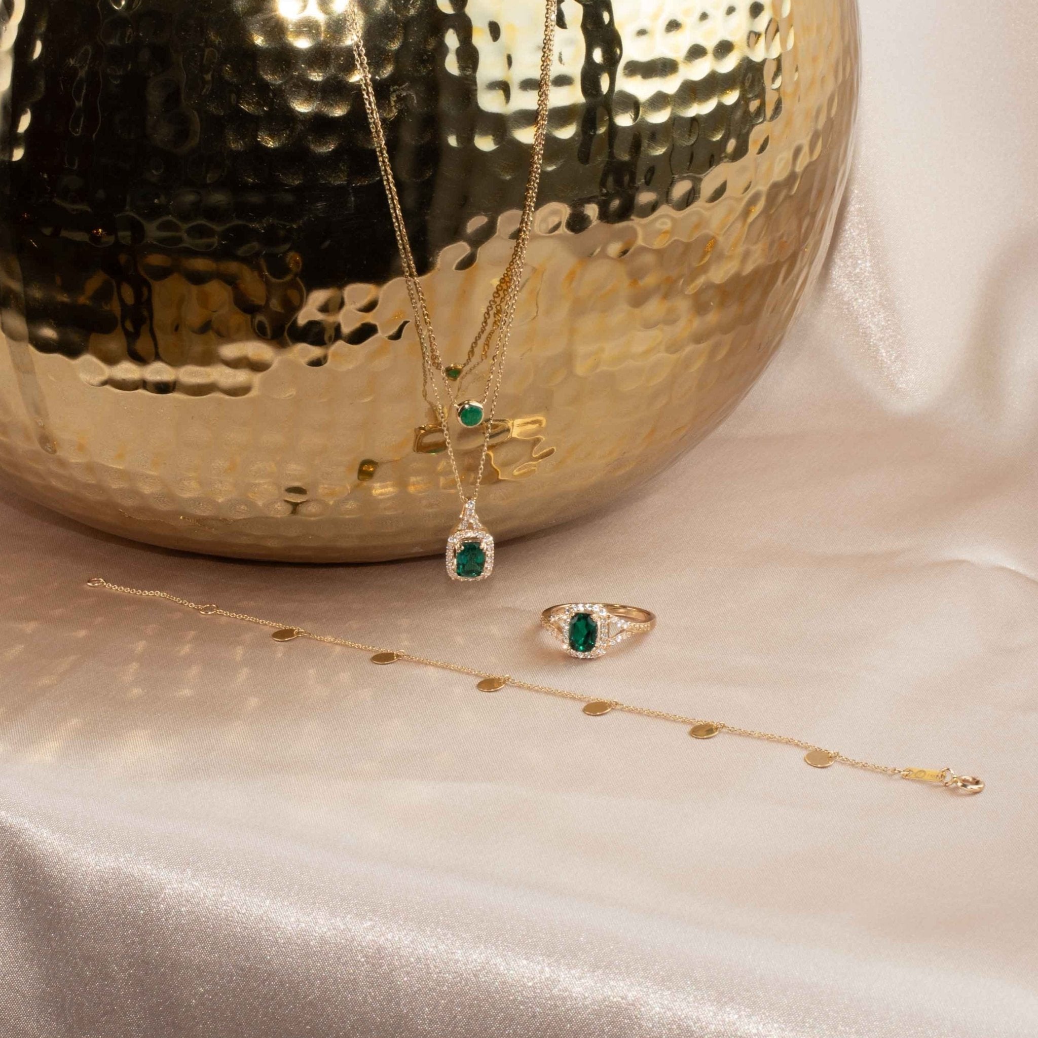 10k Yellow Gold Cushion Cut Emerald Pendant with White Sapphire Halo - Elegant Dainty Jewelry for Women, Perfect Gift for Anniversary, Birthday & Special Occasions