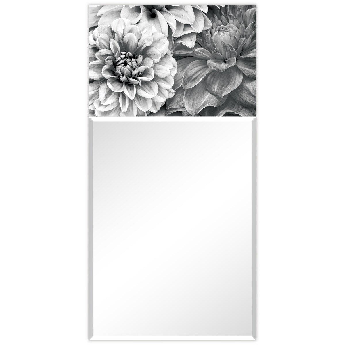 Blossoms Rectangular Beveled Mirror - Free Floating Printed Tempered Art Glass - 24 x 48 Inches - Clear Wall Mirror for Living Room, Bedroom & Bathroom Decor