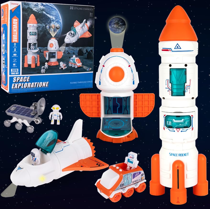 ArtCreativity Rocket Space Toys for Kids Ages 3-7 - LED Light & Sound Projection Rocket Ship with Mist Spray, Astronaut Figures & Rover - STEM Learning Space Shuttle Toy for Boys & Girls | Birthday Gift, Science Party, Pretend Play