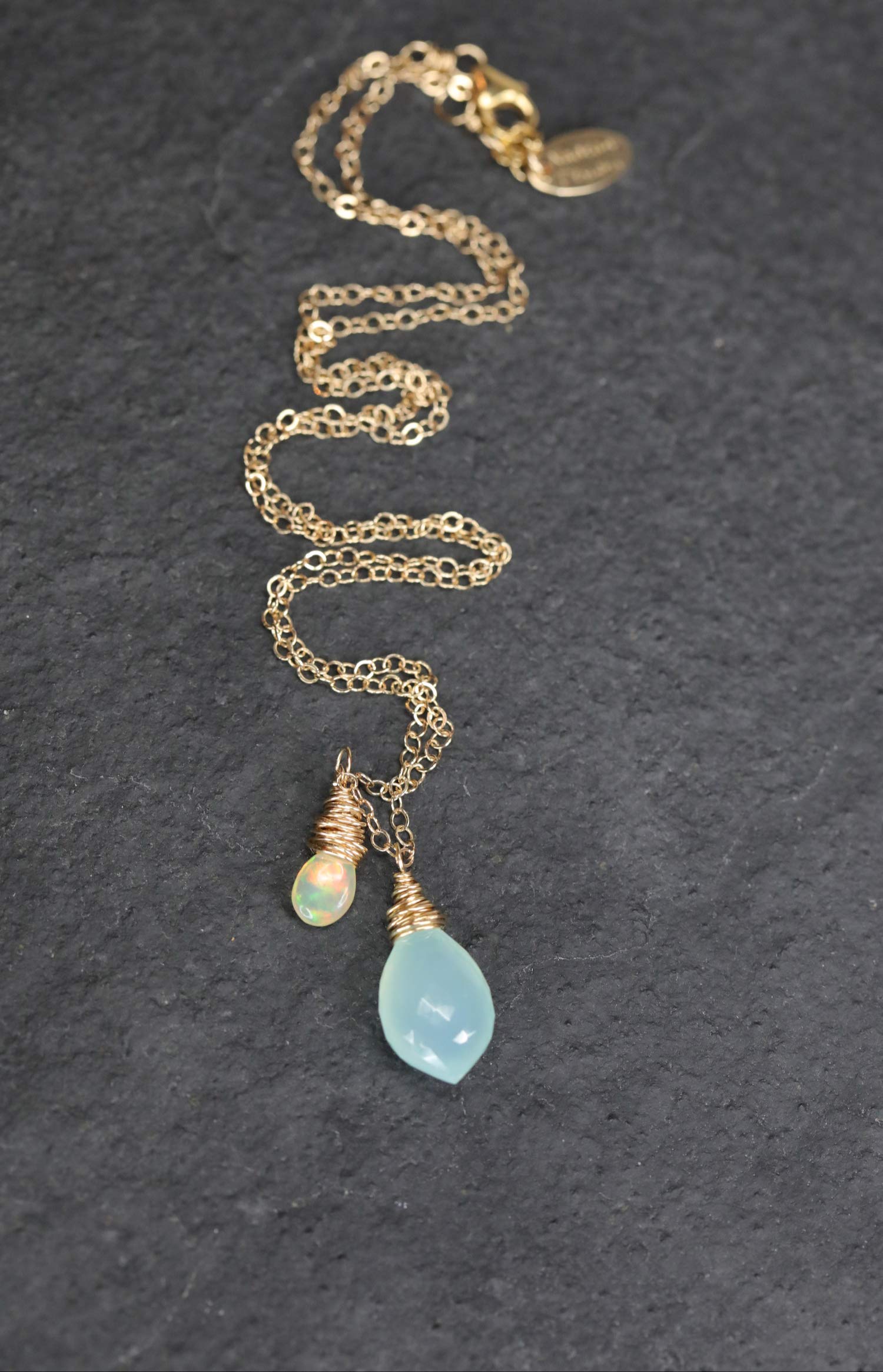 Aqua Chalcedony Opal Gemstone Pendant Necklace - October Birthstone Jewelry for Women - Elegant Birthday Gift & Holiday Present - Perfect for Date Night, Anniversary or Special Occasions