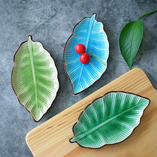 Gaolinci 7-Inch Ceramic Banana Leaf Shaped Serving Dishes - Set of 3, Perfect for Seasonings, Tea Bags, Ketchup, Appetizers, Sushi, Wasabi & Salad Dressing | Ideal for Restaurants, Tea Parties, Sushi Bars & Home Kitchen Use