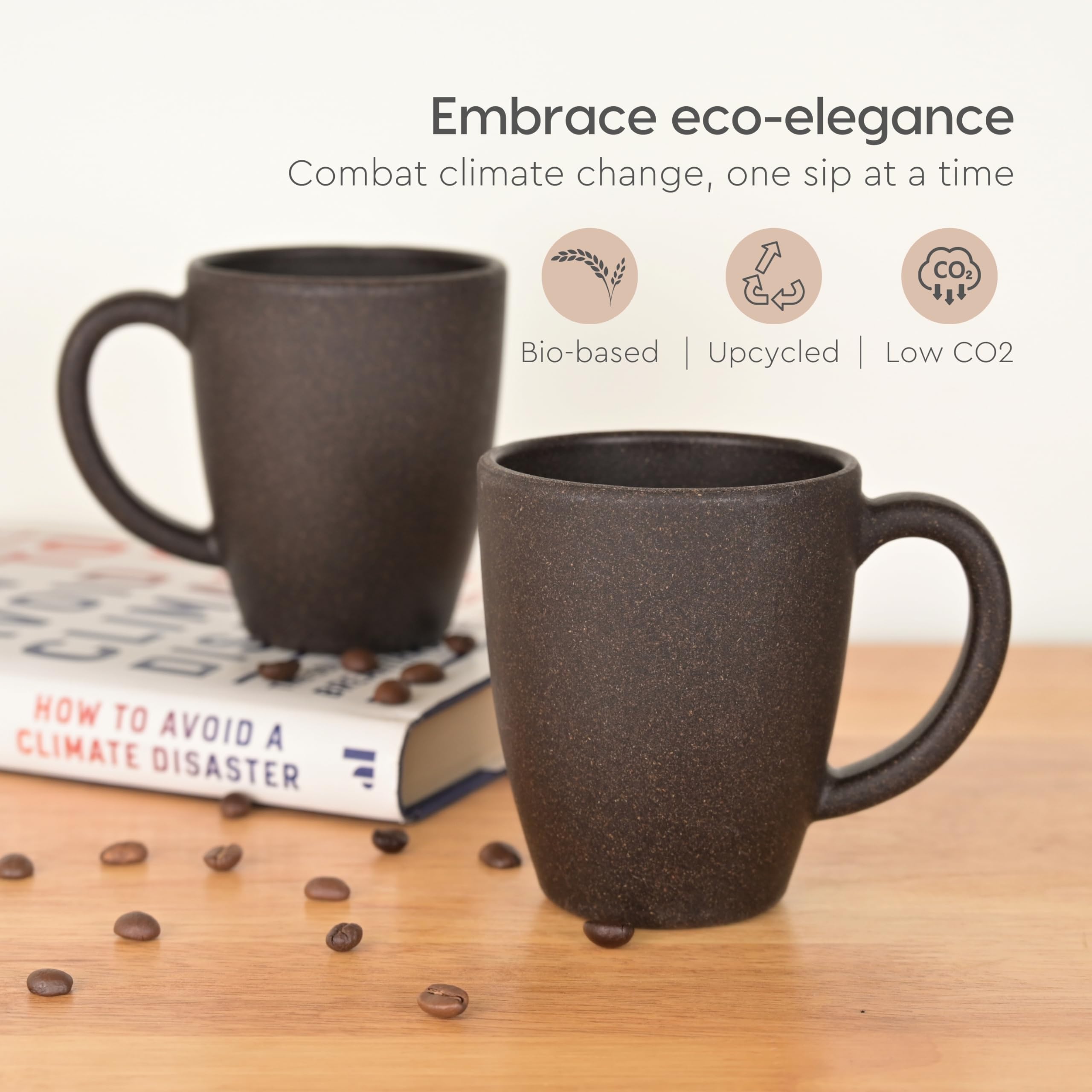 Eco-Friendly Set of 6 Classic Coffee Mugs | 10 oz | Made with Sustainable Rice Husk & Bamboo Fibers | Microwave & Dishwasher Safe | Matte Finish | Perfect for Hot Coffee, Iced Tea, Milk & More | Ideal for Home, Office & Gifts (Multicolor, Pack of 6)