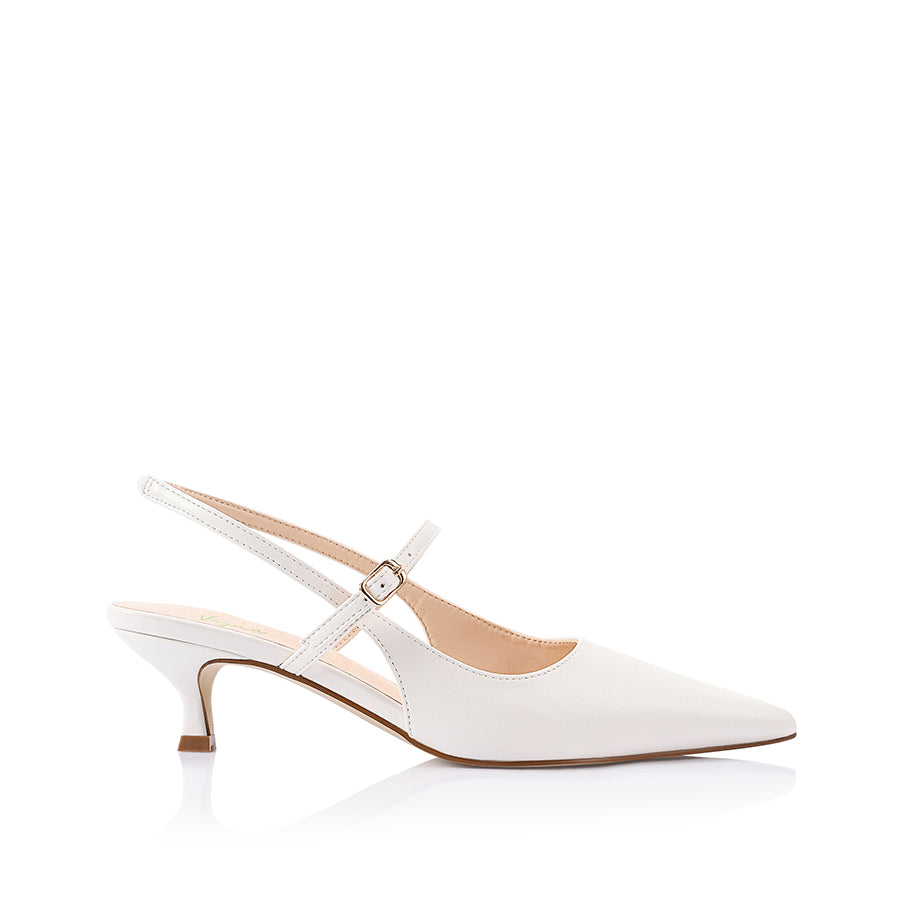 Luce Slingback Kitten Heels for Women - Comfortable Low Block Heel Sandals in Chalk White | Perfect for Office, Wedding & Summer Outfits