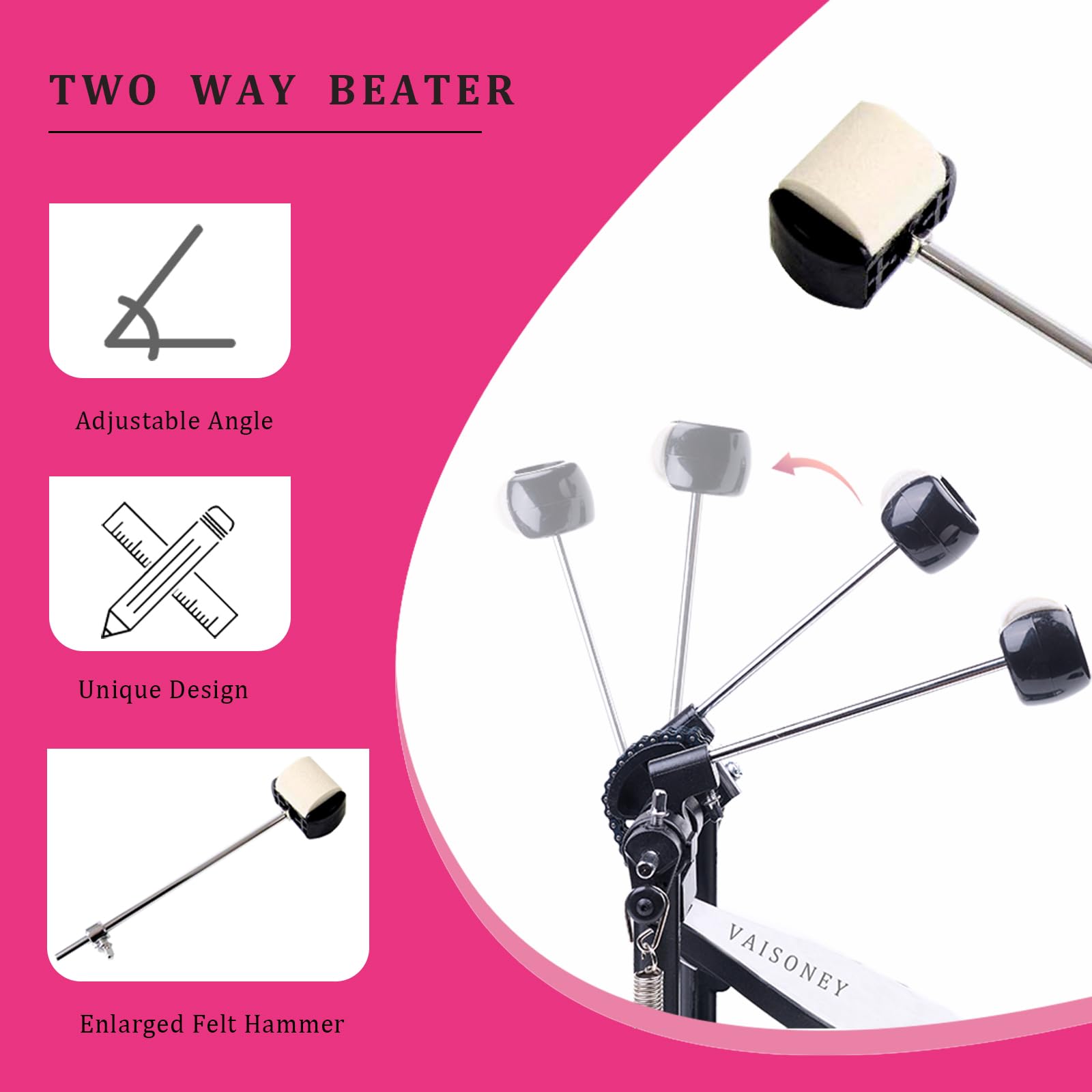 Double Bass Drum Pedal - Heavy Duty Double Chain Kick Pedal for Acoustic & Electronic Drum Kits | Perfect for Metal, Rock & Live Performances (V-VZ14)
