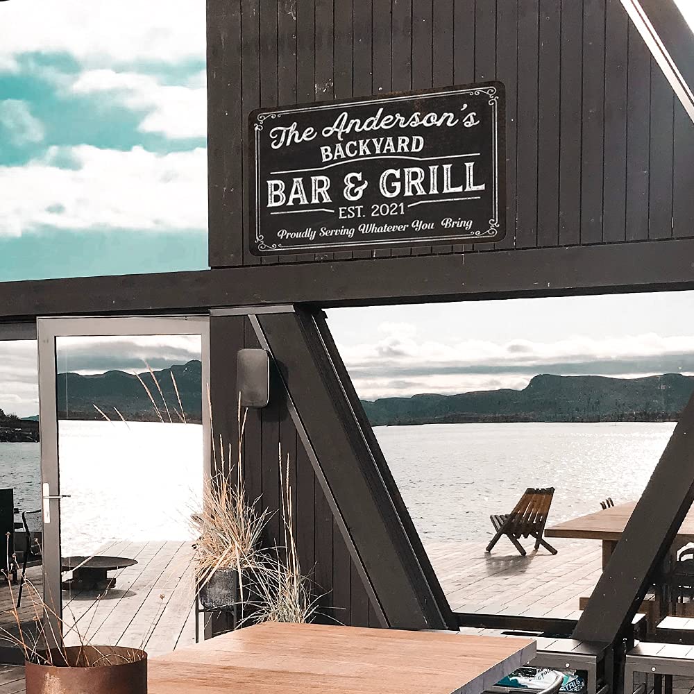 Custom Backyard Bar & Grill Sign - Personalized Patio Decor for Pub, Tavern & BBQ - 16x24 Inch Rustic Beer Bar Wall Art - Perfect for Outdoor Entertaining & Man Cave Gifts