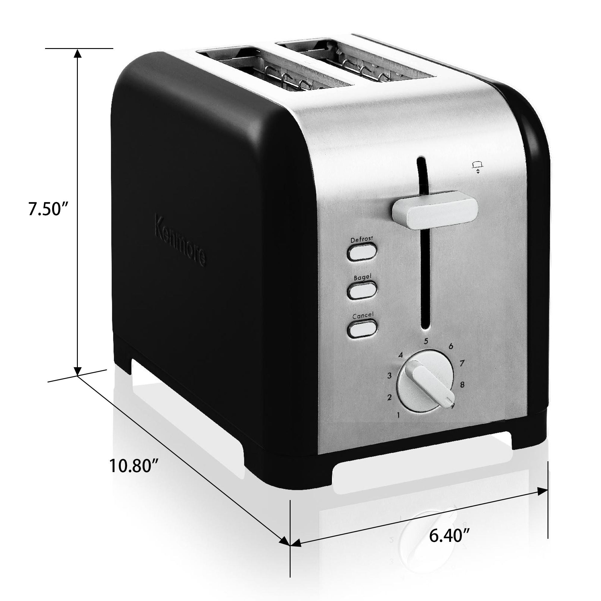 Kenmore 2 Slice Stainless Steel Toaster - Extra Wide Slots with Bagel & Defrost Functions, 9 Browning Levels & Removable Crumb Tray - Perfect for Bread, Toast, English Muffins & Pastries - Ideal for Breakfast, Brunch & Quick Snacks