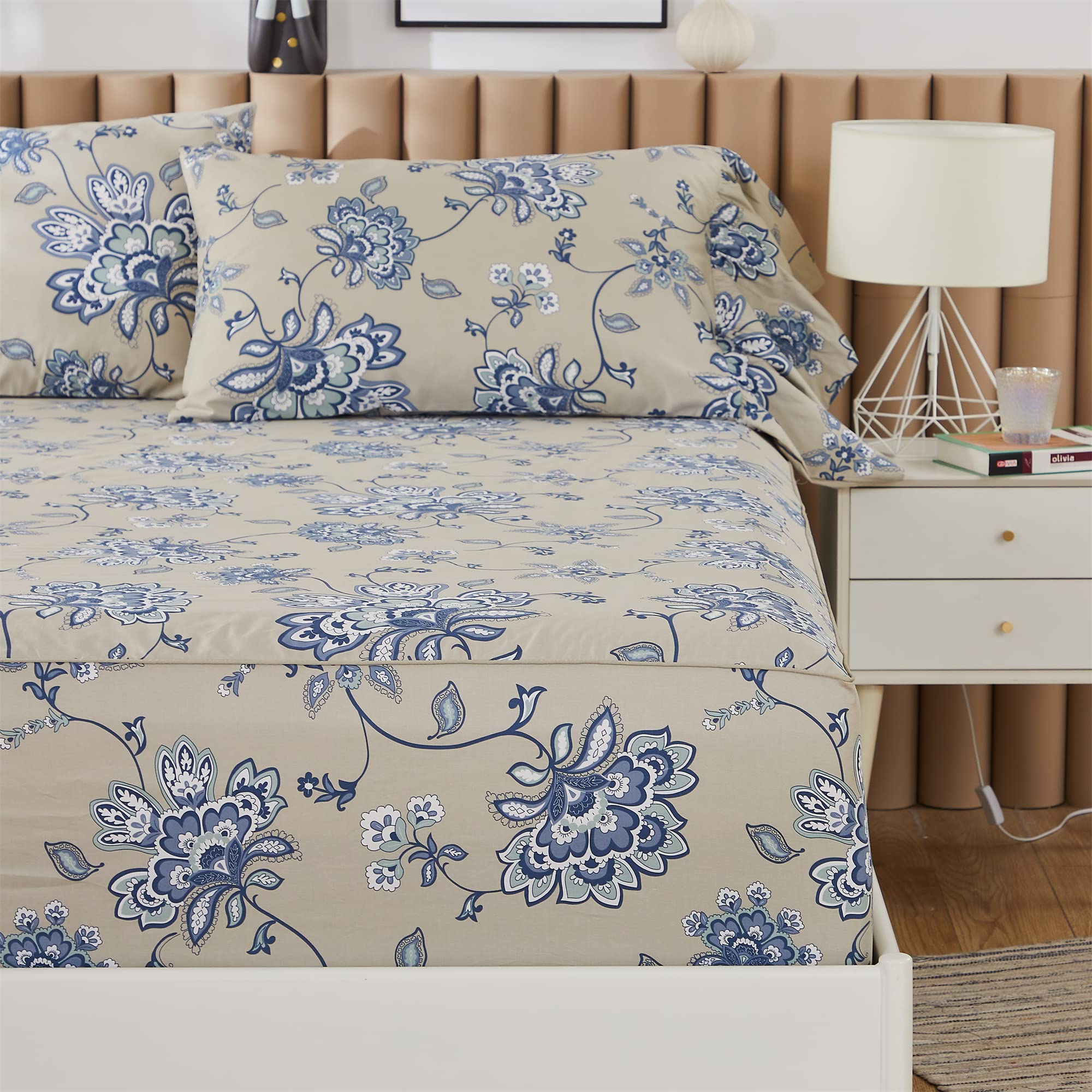 ABREEZE Light Grey Paisley Print 4-Piece Bed Sheet Set - 1000TC Egyptian Cotton Twin Size Bohemian Bedding with Damask Medallion Design | Perfect for Boho Chic Bedrooms, Guest Rooms & Dorm Decor