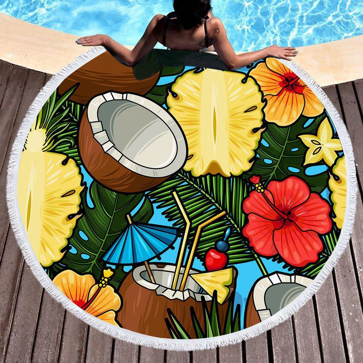 Premium Cayo Coco Round Beach Towel - Soft, Quick-Dry & Sand-Resistant - Perfect for Pool, Beach, Vacation & Outdoor Activities