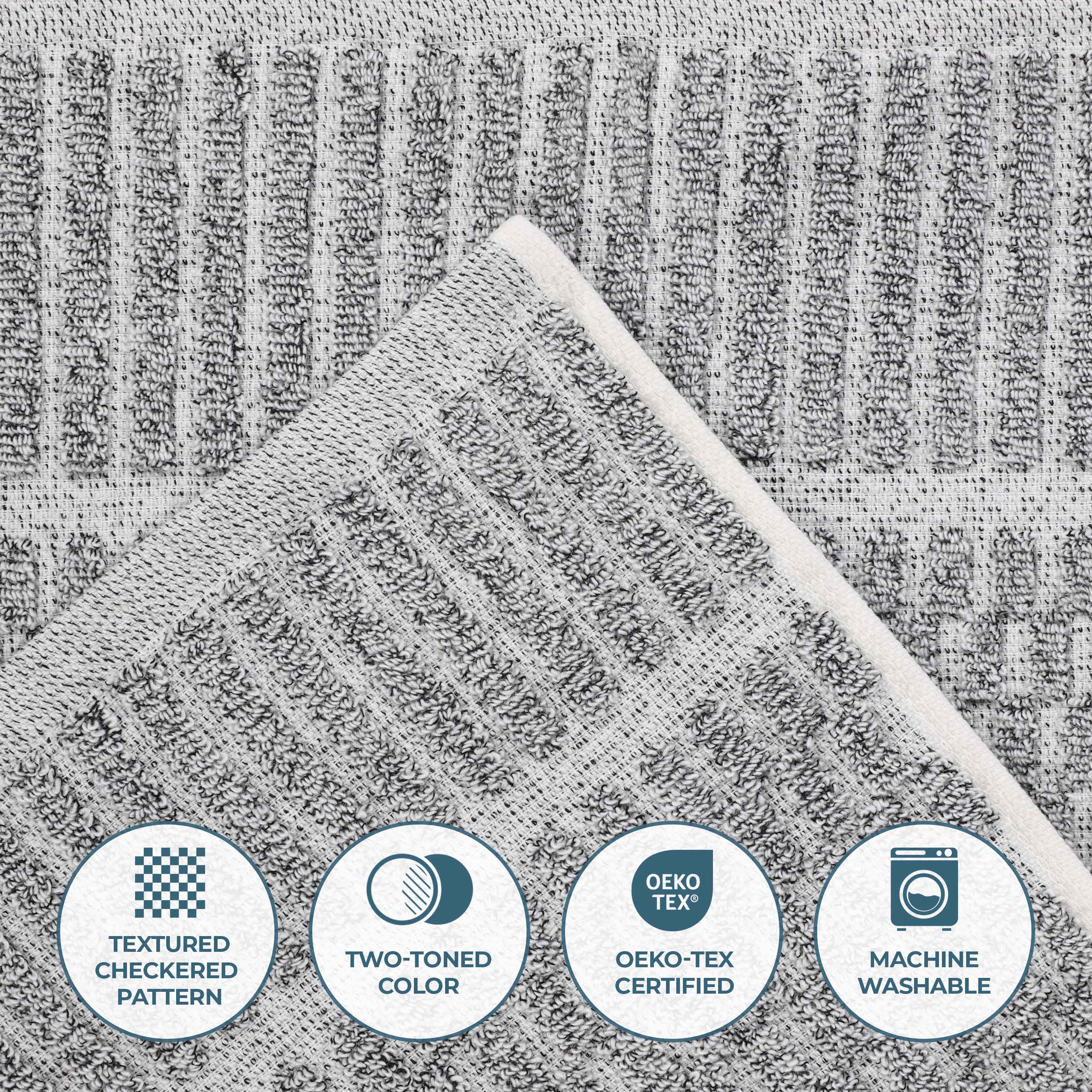 Premium Juno Cotton Blend Medium Weight Checkered Border Bath Towels - Ultra Absorbent & Soft, Set of 2 (Grey/White) | Luxury Bath Sheets for Spa, Hotel & Home Use