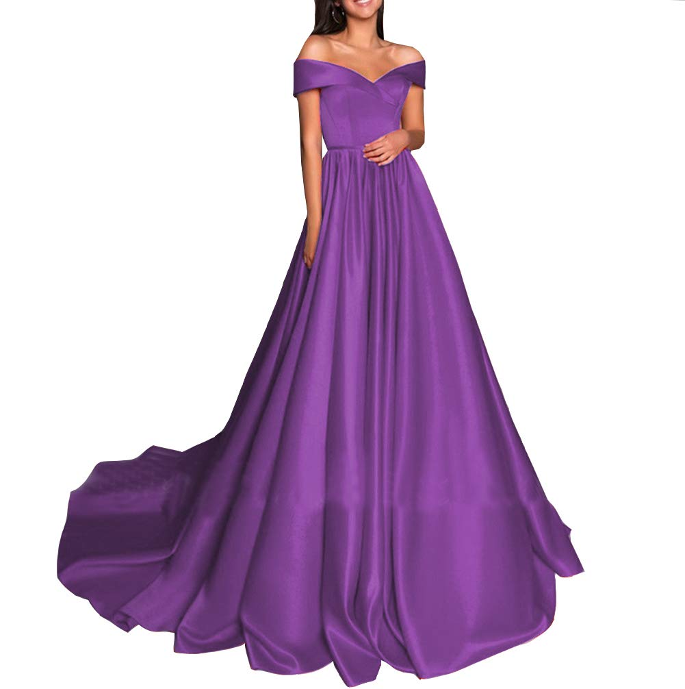 Emanni Women's Long High Slit Evening Dress Off Shoulder Formal Gown Lavender - Elegant Prom, Wedding Guest & Cocktail Party Dress for Women