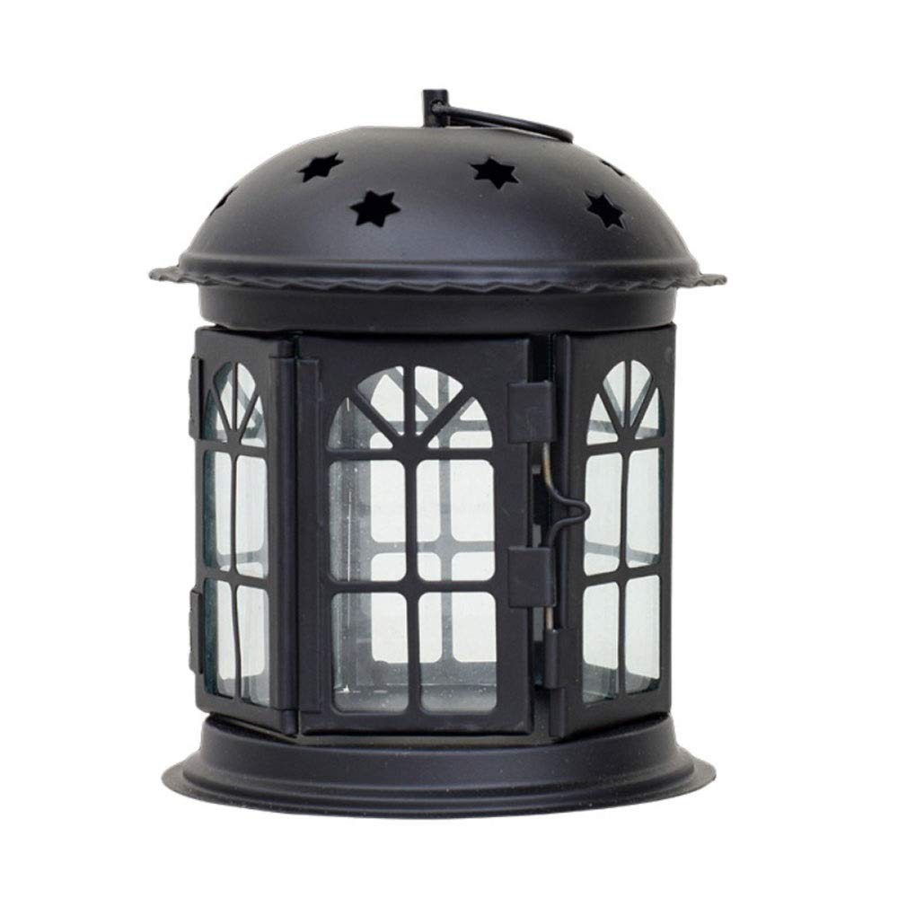 Vintage Wrought Iron Bird Cage Candle Holder - Star Hollow Tealight Lantern for Home Decor, Wedding, Party & Outdoor Use (Black)