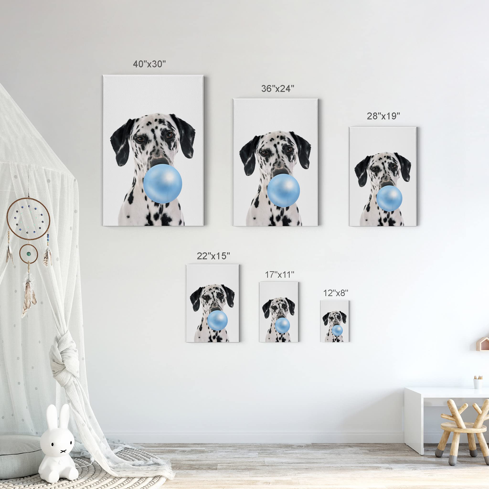 Dalmatian Dog Chewing Blue Bubble Gum Canvas Wall Art Print - Pet Lover Gift, Animal Pop Art for Office, Living Room, Bedroom & Nursery Decor - 17x11 inches - Perfect for Dog Enthusiasts & Home Styling