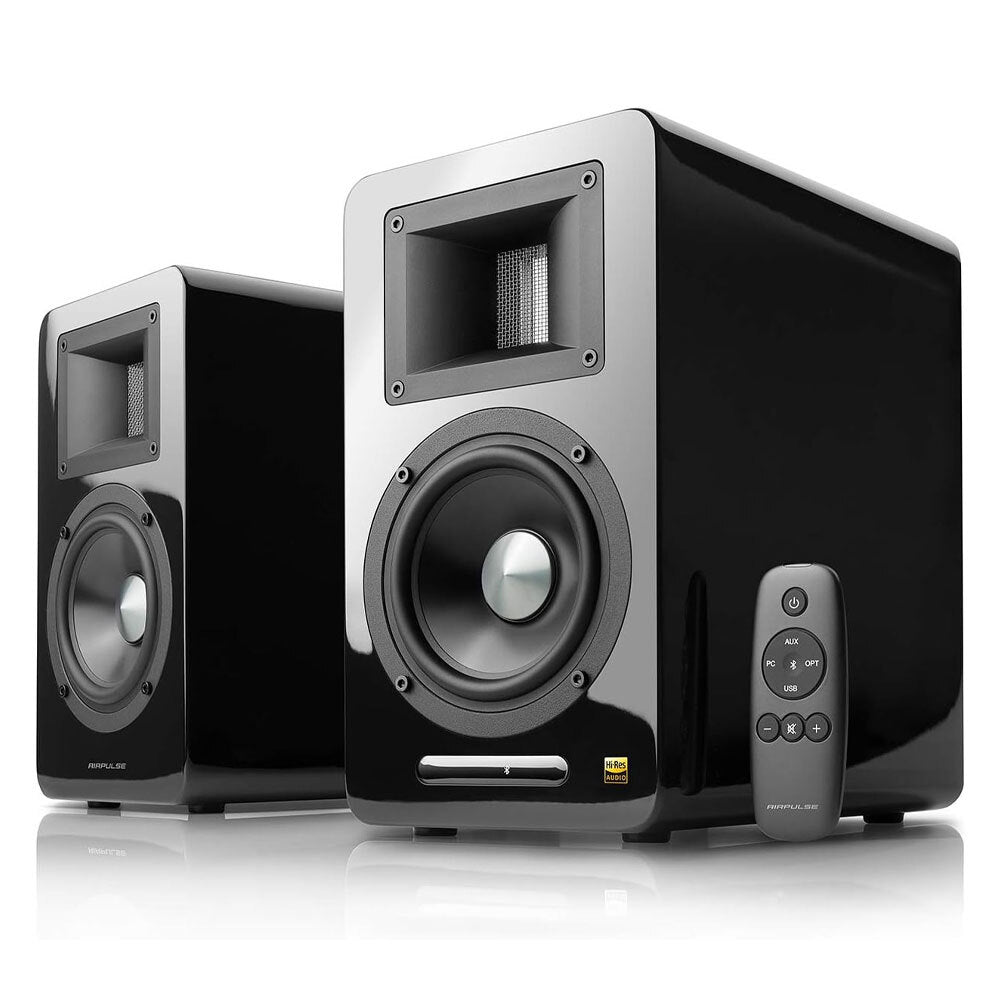 Airpulse A100 Wireless Bluetooth Bookshelf Speakers - Compact Active Mini Speakers for Home Audio, Gaming & Music (Black) | Perfect for Desktop, Living Room & Office Use