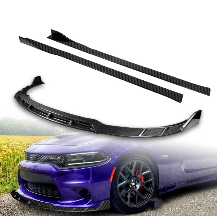 4PCS Front Bumper Spoiler Lip + 6PCS Side Skirt Extensions for 2015-2021 Dodge Charger - Universal Fit 86