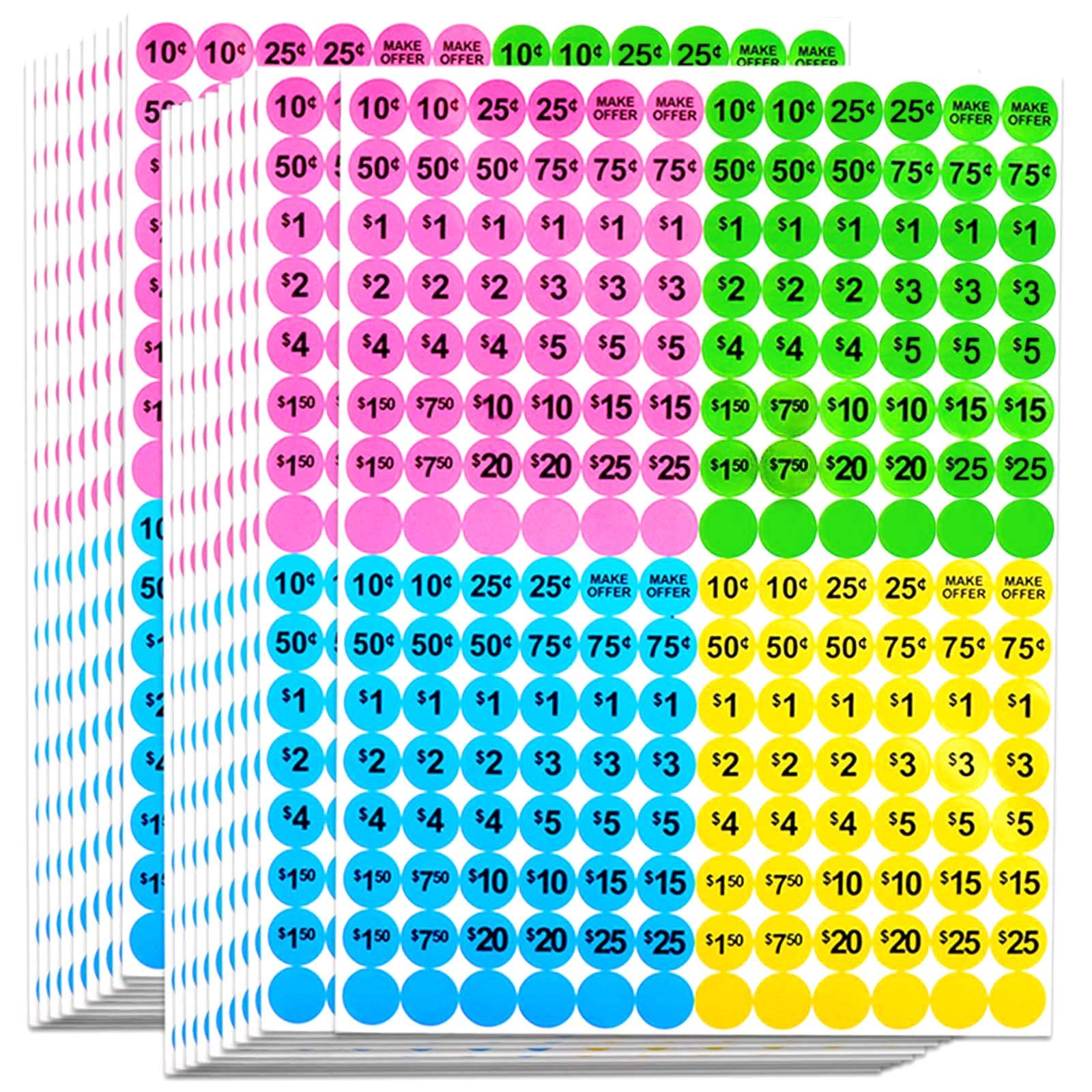Dreecy 3840 PCS Pre-Priced Stickers - Neon Colors for Yard Sales & Retail