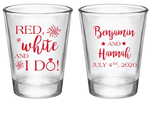 Personalized Patriotic Wedding Shot Glasses - Bulk 4th of July Wedding Favors, Red White & I Do - Perfect for Independence Day Celebrations, Bridal Showers & Themed Weddings