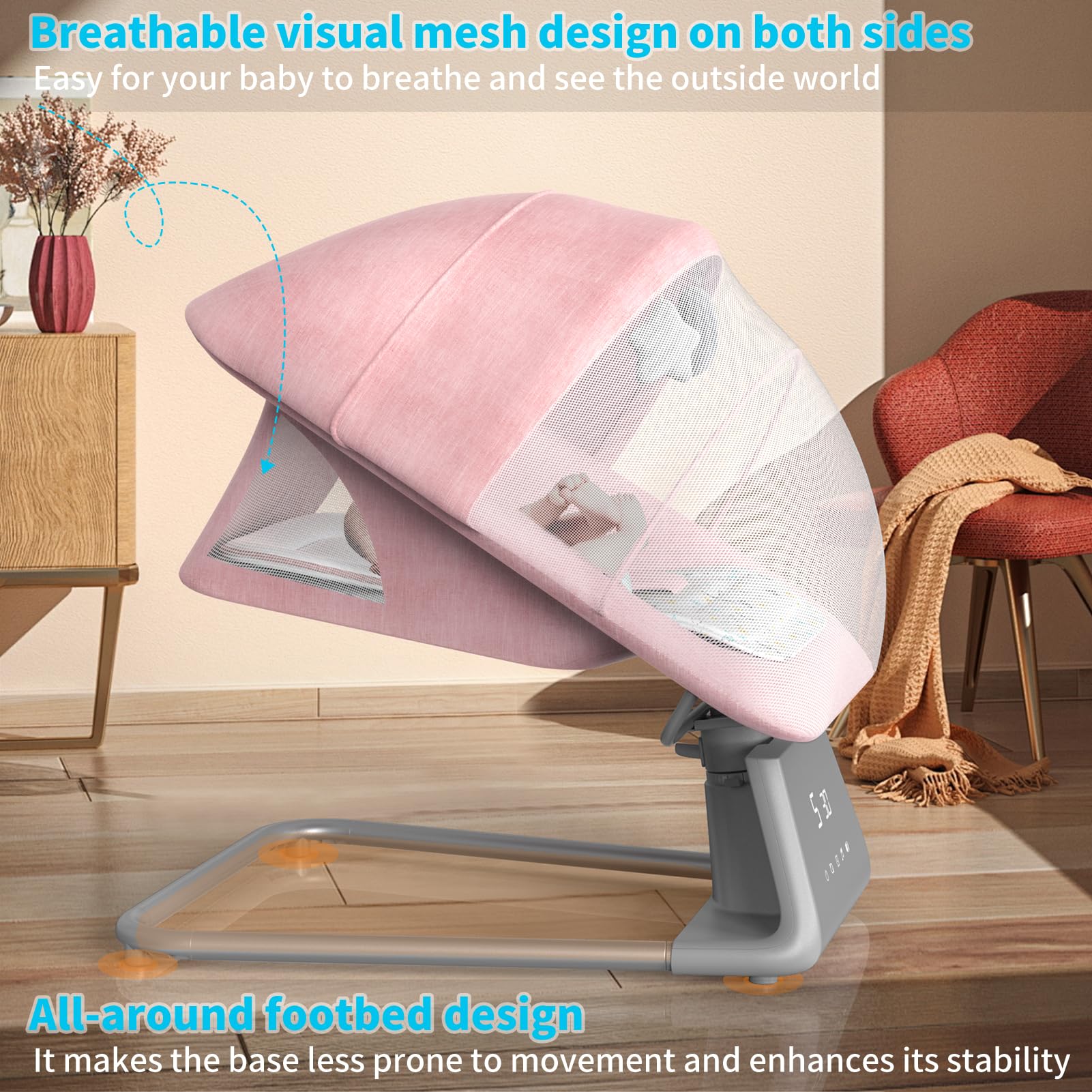 Electric Baby Swing with Bluetooth & Remote Control - 11 Soothing Lullabies, 5 Speed Settings for Newborns to Toddlers | Large Screen Infant Bouncer & Rocker for Boys & Girls | Perfect for Nursery, Daycare & Soothing Fussy Babies
