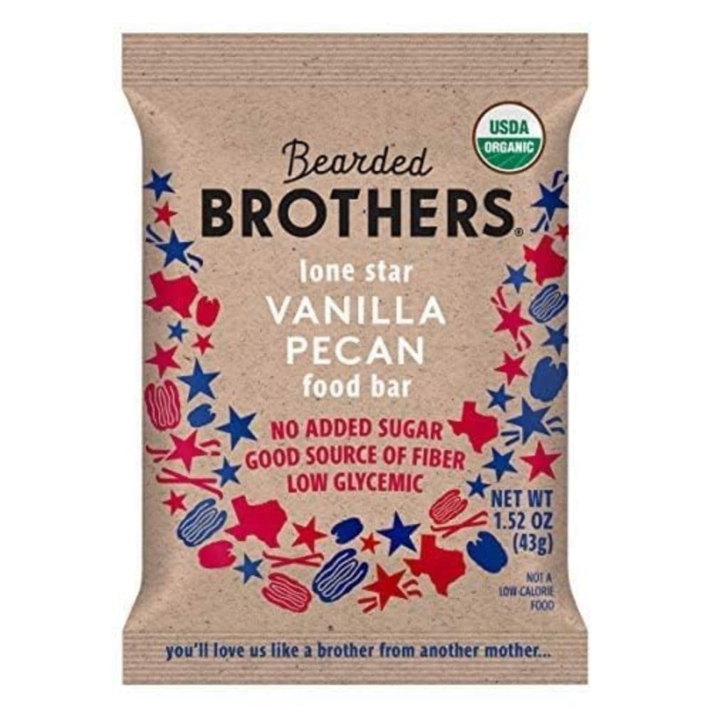 Bearded Brothers Organic Vegan Protein Energy Bars - Gluten Free, Paleo, Whole30 Approved, High Fiber, Non-GMO, Soy Free, Low Sugar Snacks | 12 Pack Vanilla Pecan Flavor | Perfect for Hiking, Workouts & On-the-Go Nutrition