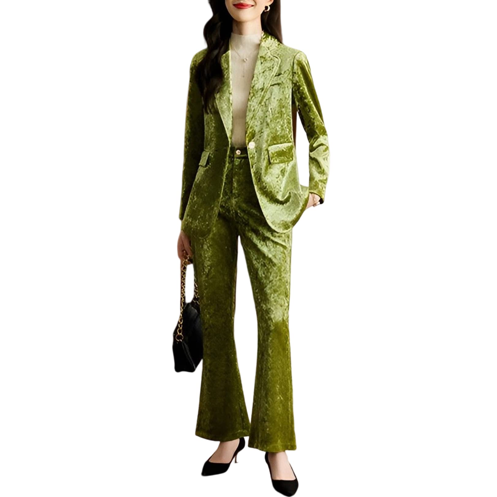 Women's 2-Piece Blazer Suit Set - Slim Fit Solid Color Work Pant Suit for Business & Office Wear | Professional Outfits for Women, Formal Attire, Job Interviews & Corporate Events