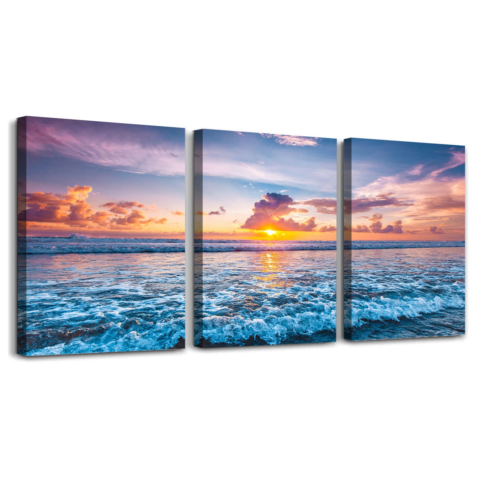 Beach Sunset Wall Art Canvas Print - 8x12 Inch Framed Decor for Bedroom, Living Room, Home & Office - Perfect for Coastal, Boho & Modern Interior Design Styles