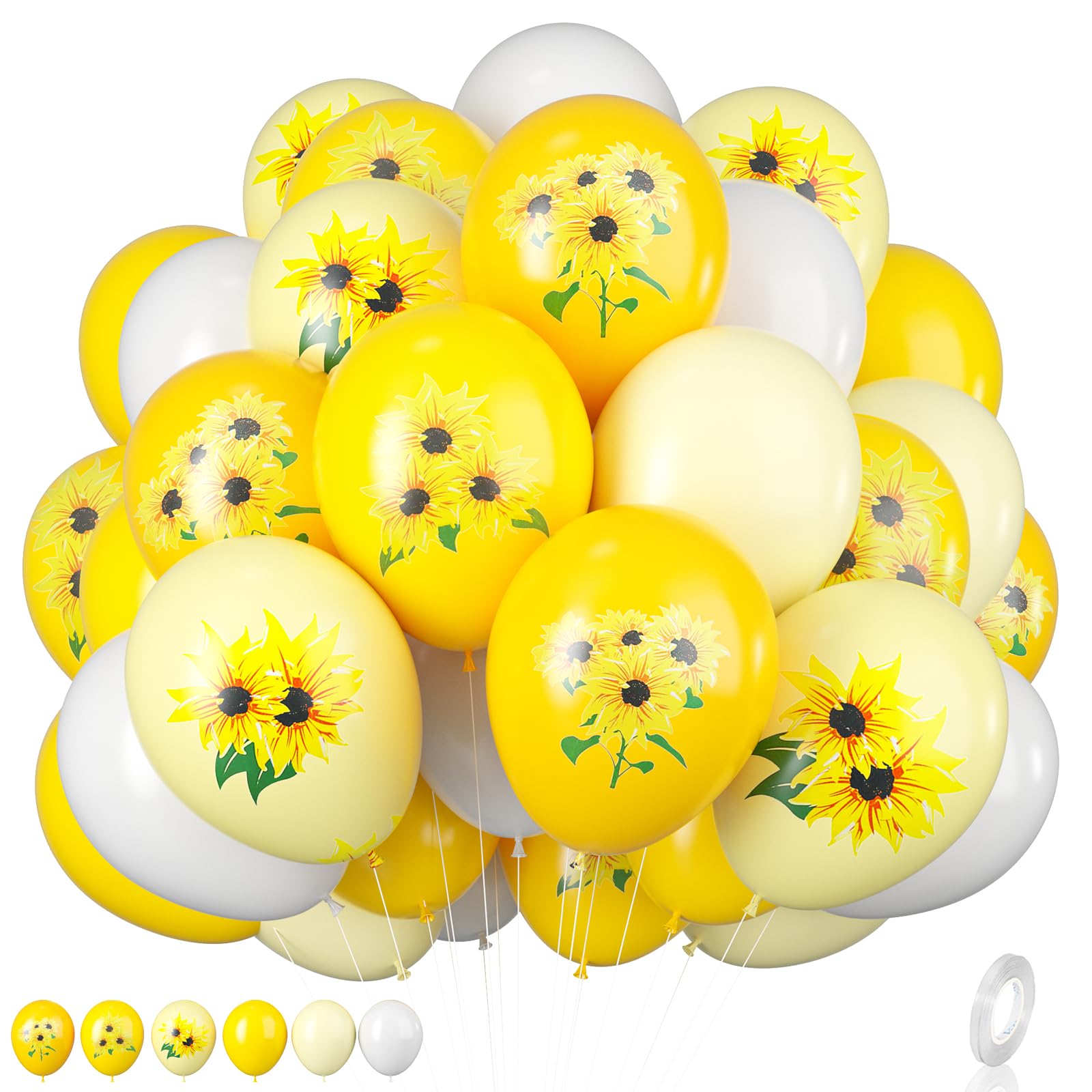 Sunflower Balloons 12 Inch - Yellow & White for Baby Shower, Wedding Decor