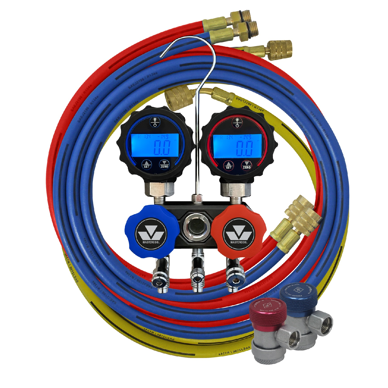 Mastercool 84472 R134A Black Series Digital Manifold Gauge Set - Professional HVAC Refrigerant Charging Tool for AC Repair & Automotive Diagnostics